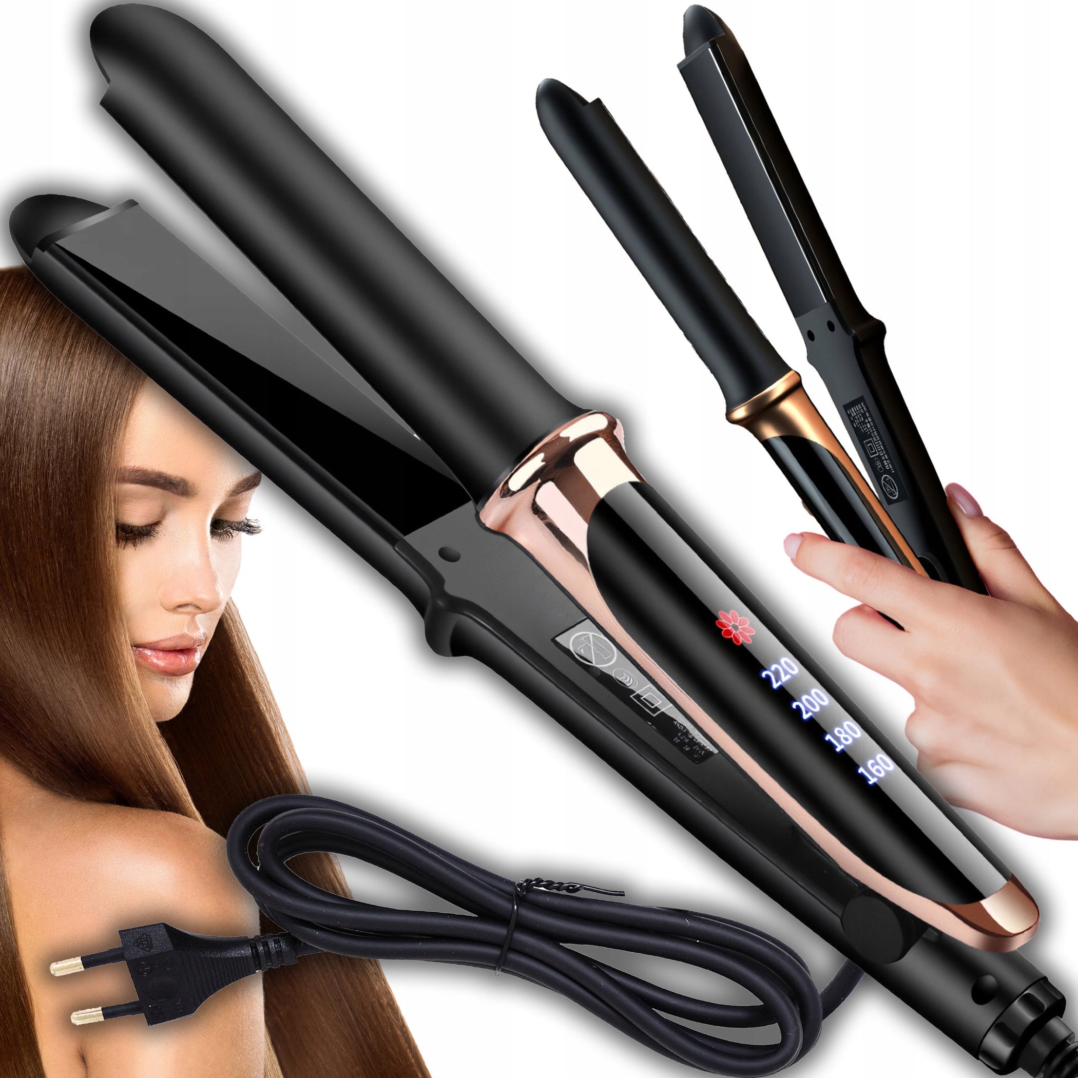 HAIR STRAIGHTENER CERAMIC SCREEN LCD 2IN1 CURLING IRON LIGHT STRONG BLACK