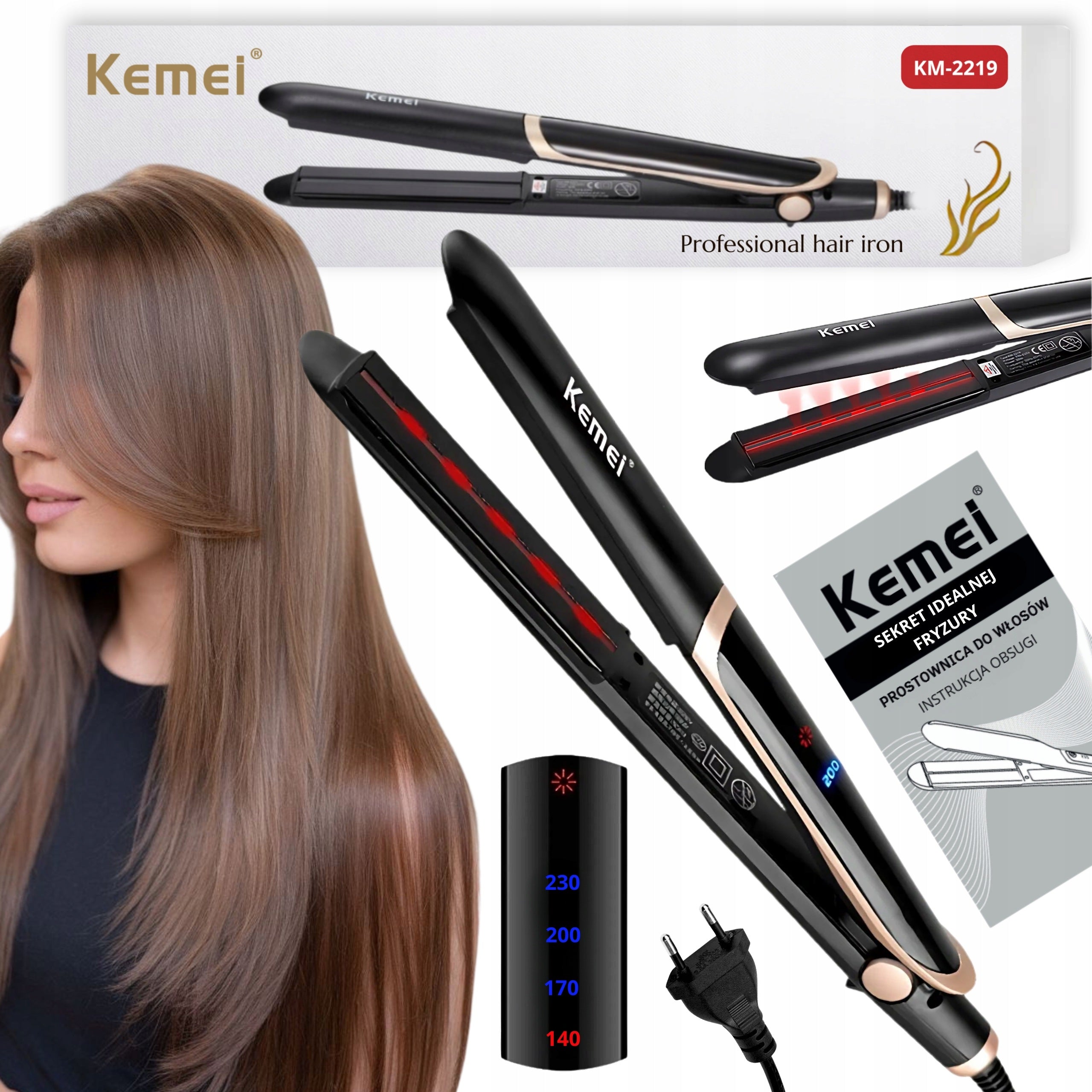 HAIR STRAIGHTENER WITH IONIZATION MULTIFUNCTIONAL WAVES CURLS 2IN1 KEMEI PRO