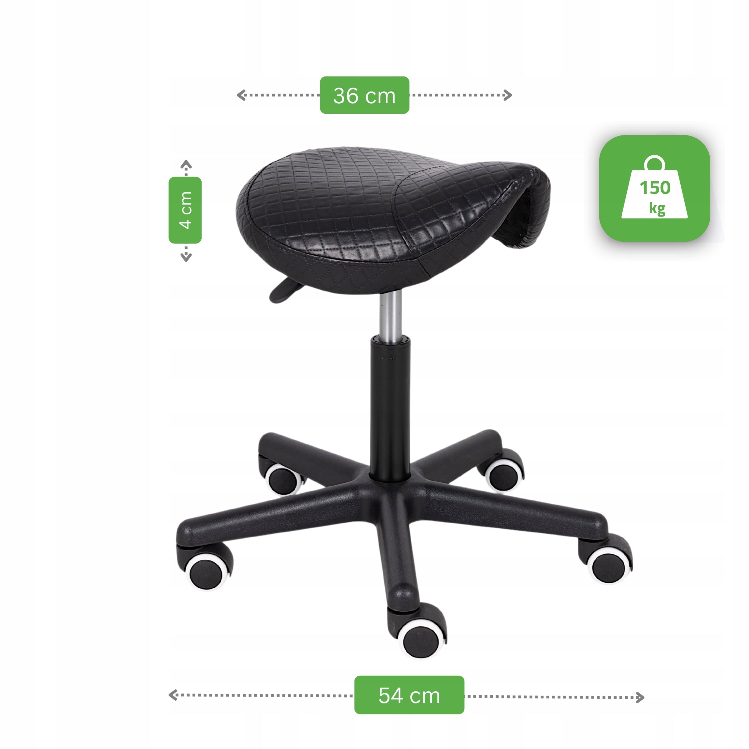 HAIRDRESSER COSMETIC STOOL QUILTED ON WHEELS SADDLE SWIVEL STOOL Packaging status original