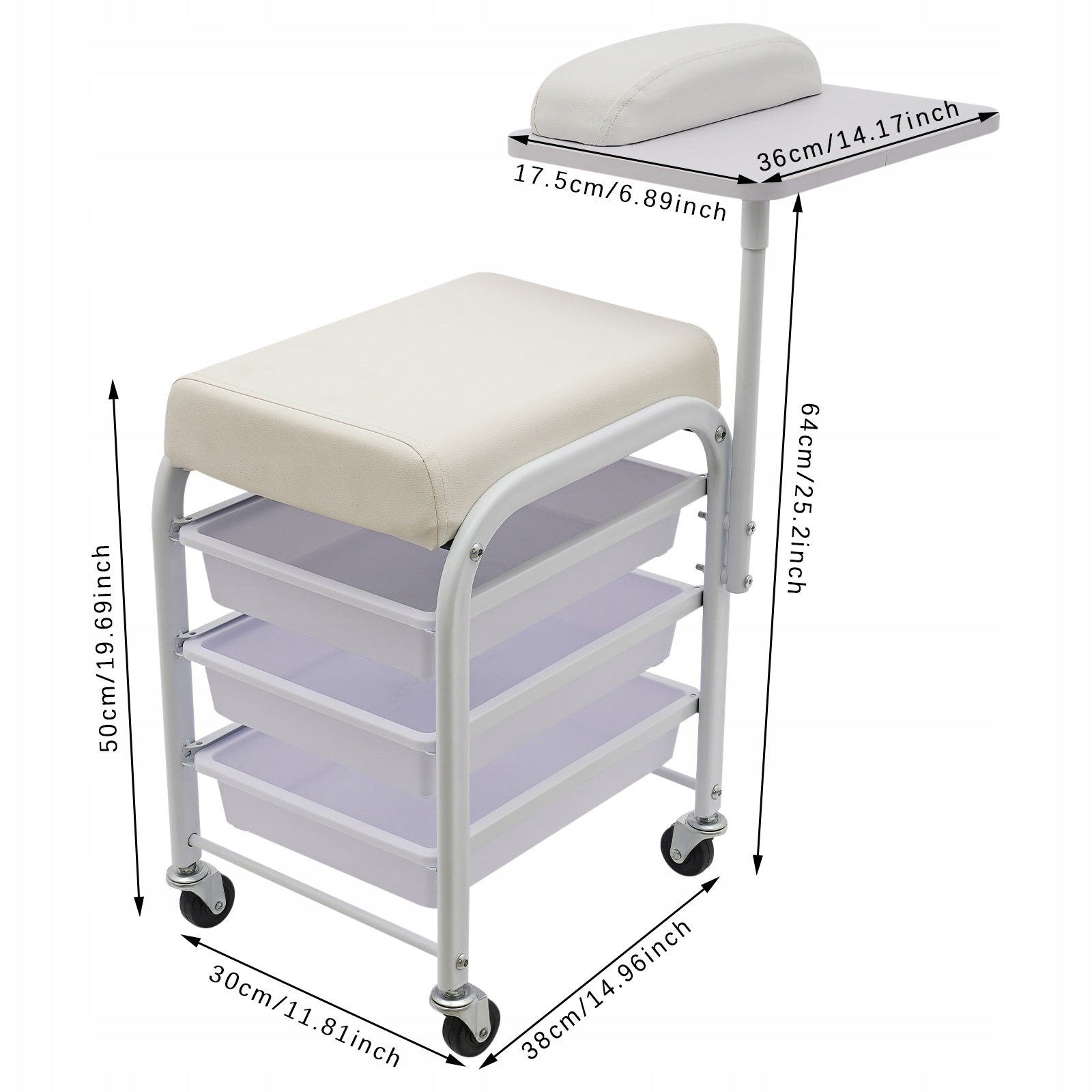 HAIRDRESSER HELPER FOR MANICURE (MOBILE TROLLEY) WHITE ON WHEELS V UP TO 75KG Manufacturer code 9313599
