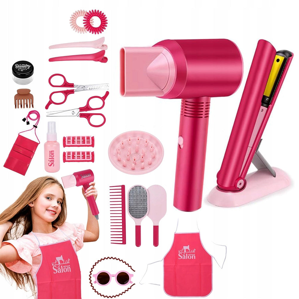 HAIRDRESSER SET FOR CHILDREN BEAUTY DRYER STRAIGHTENER CASE 22in1