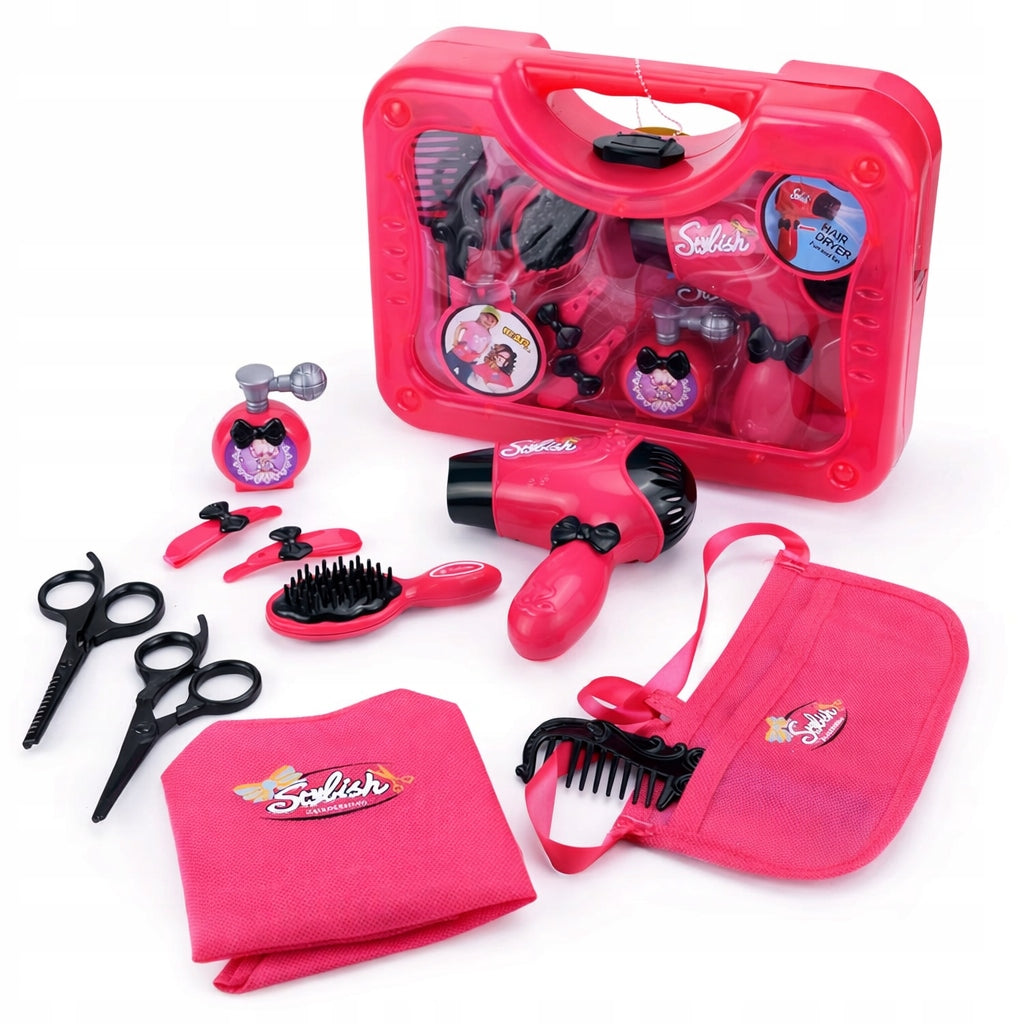 HAIRDRESSER SET FOR CHILDREN BEAUTY SALON BATTERY-OPERATED DRYER IN SUITCASE Packaging status original