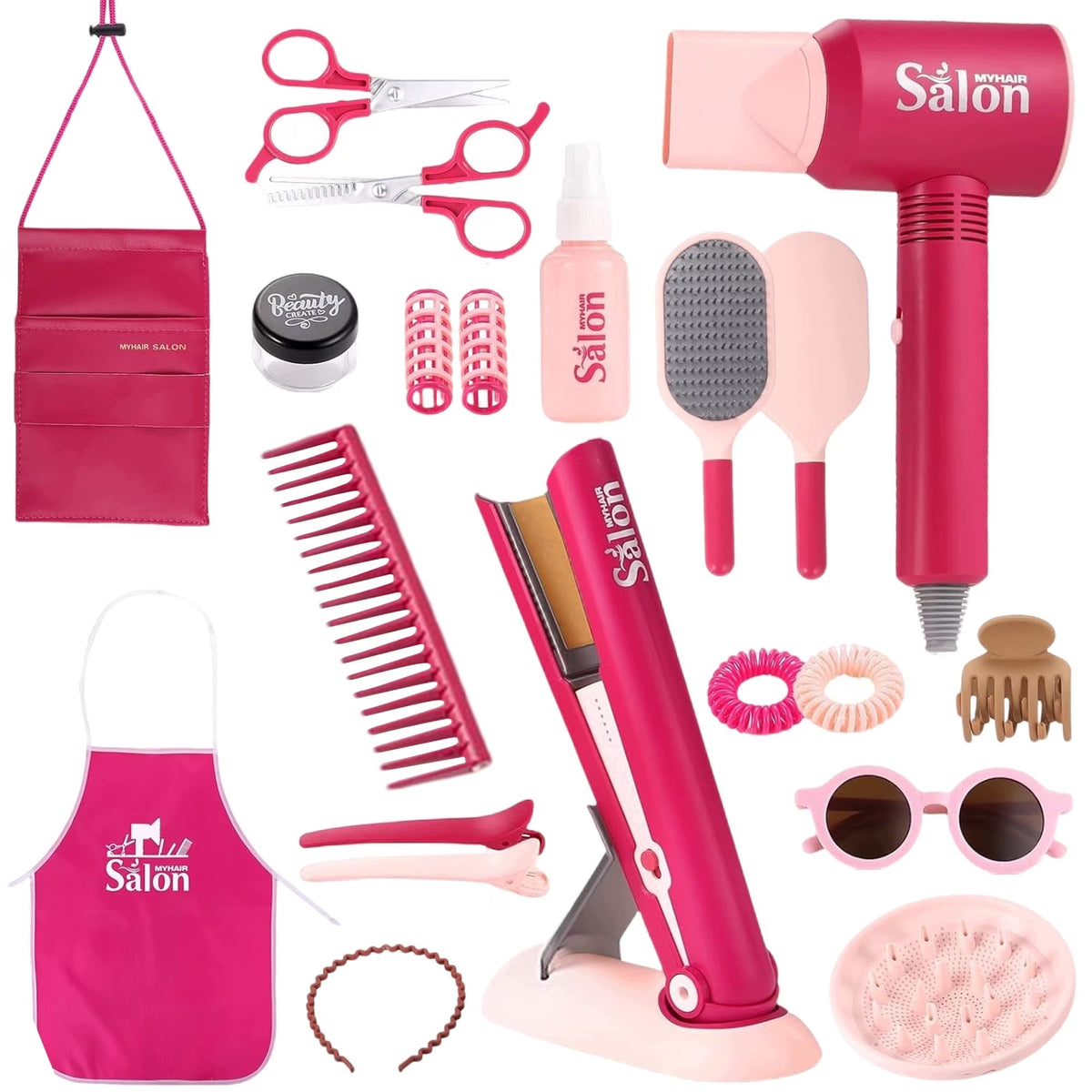 HAIRDRESSER SET FOR CHILDREN BEAUTY SALON DRYER STRAIGHTENER CASE 22in1
