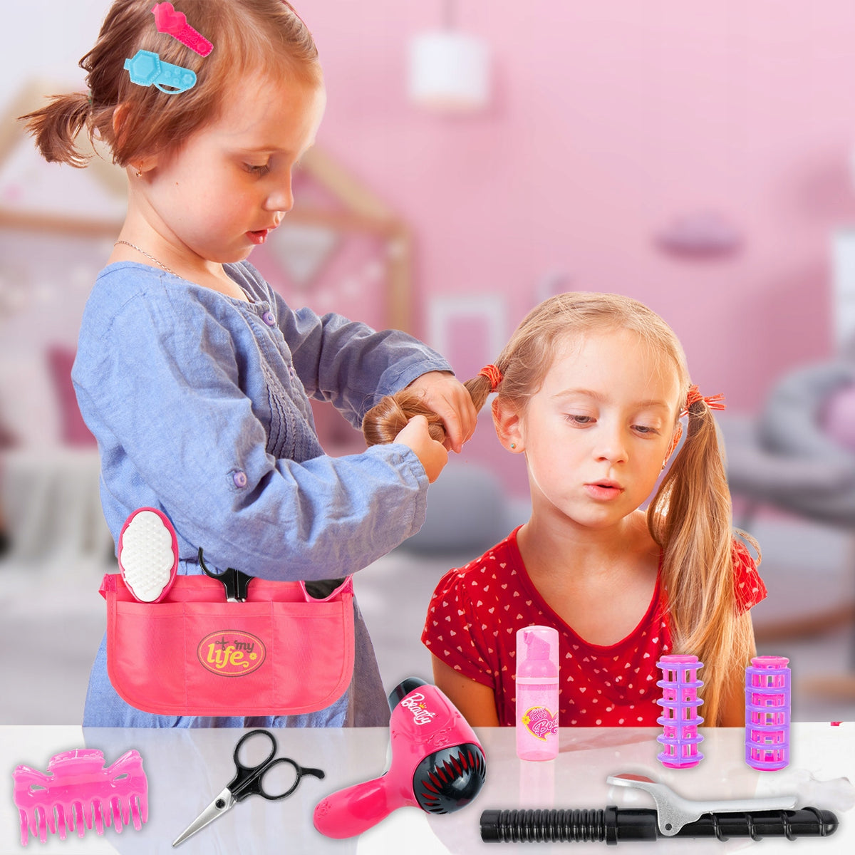 HAIRDRESSER SET FOR CHILDREN WITH BAG AND DRYER FOR GIRLS SCISSORS Manufacturer code 107128