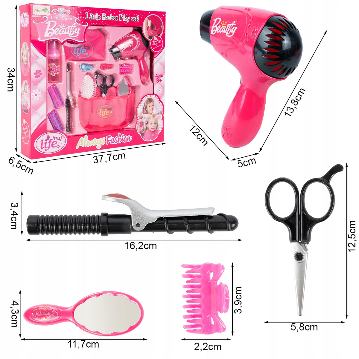 HAIRDRESSER SET FOR CHILDREN WITH BAG AND DRYER FOR GIRLS SCISSORS Packaging status original