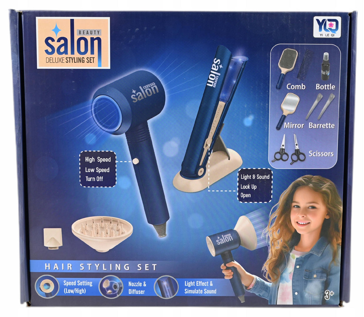HAIRDRESSER SET SMALL STYLIST HAIR DRYER STRAIGHTENER HAIRBRUSH Kid's age 3＋ years