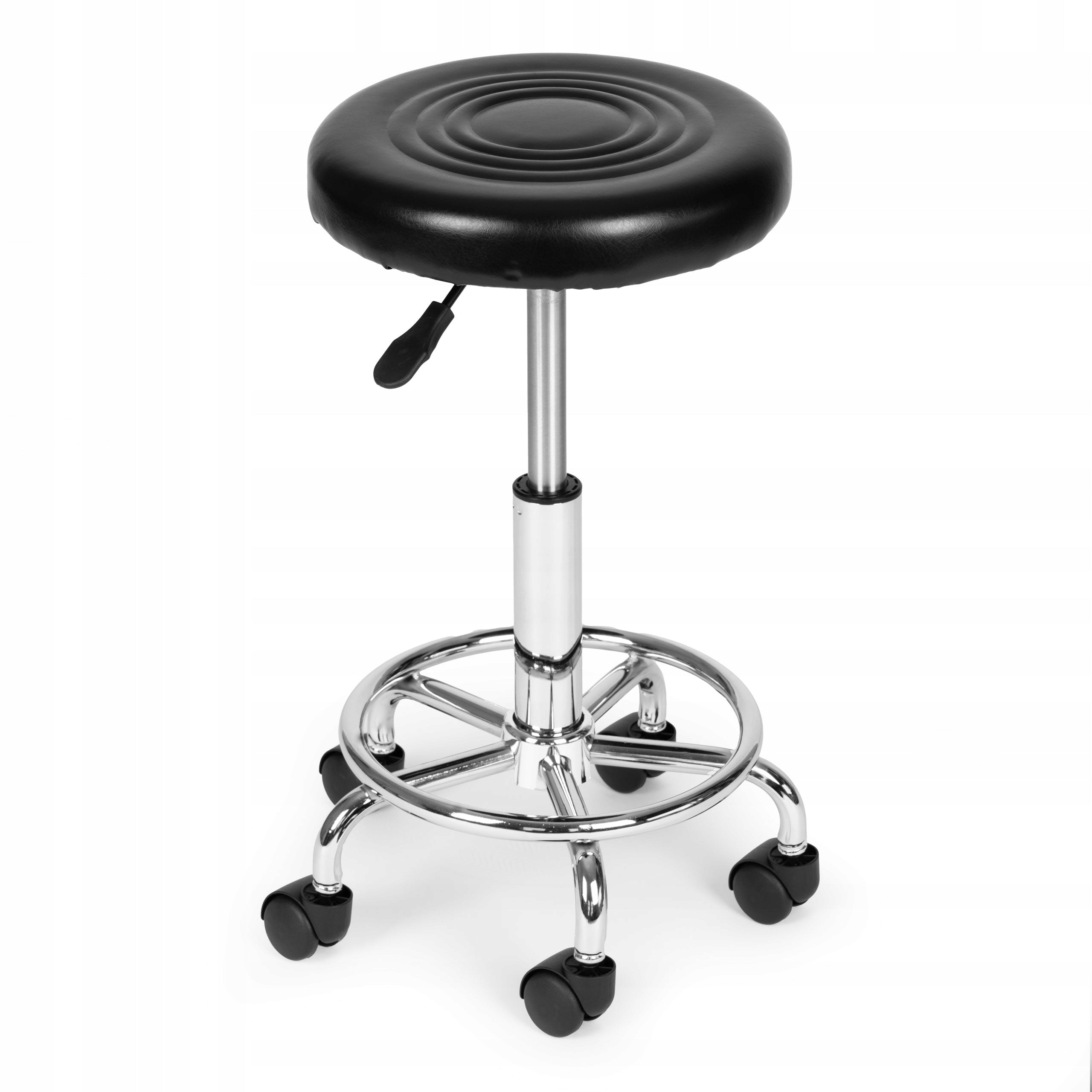 HAIRDRESSER STOOL COSMETIC STOOL SWIVEL ADJUSTABLE ON WHEELS BLACK Packaging status original