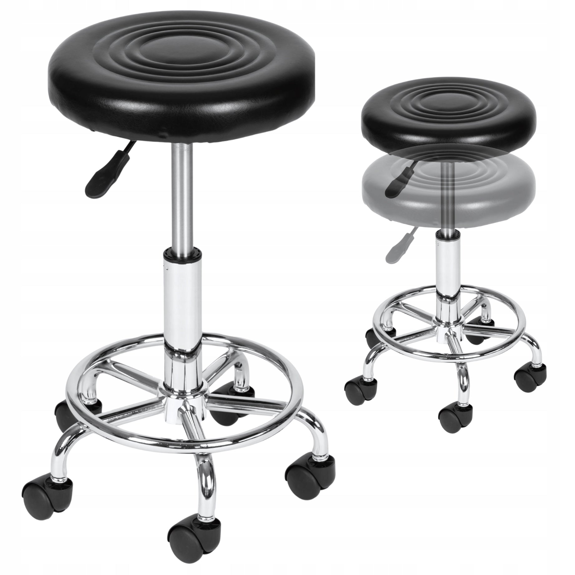HAIRDRESSER STOOL COSMETIC STOOL SWIVEL ADJUSTABLE ON WHEELS BLACK