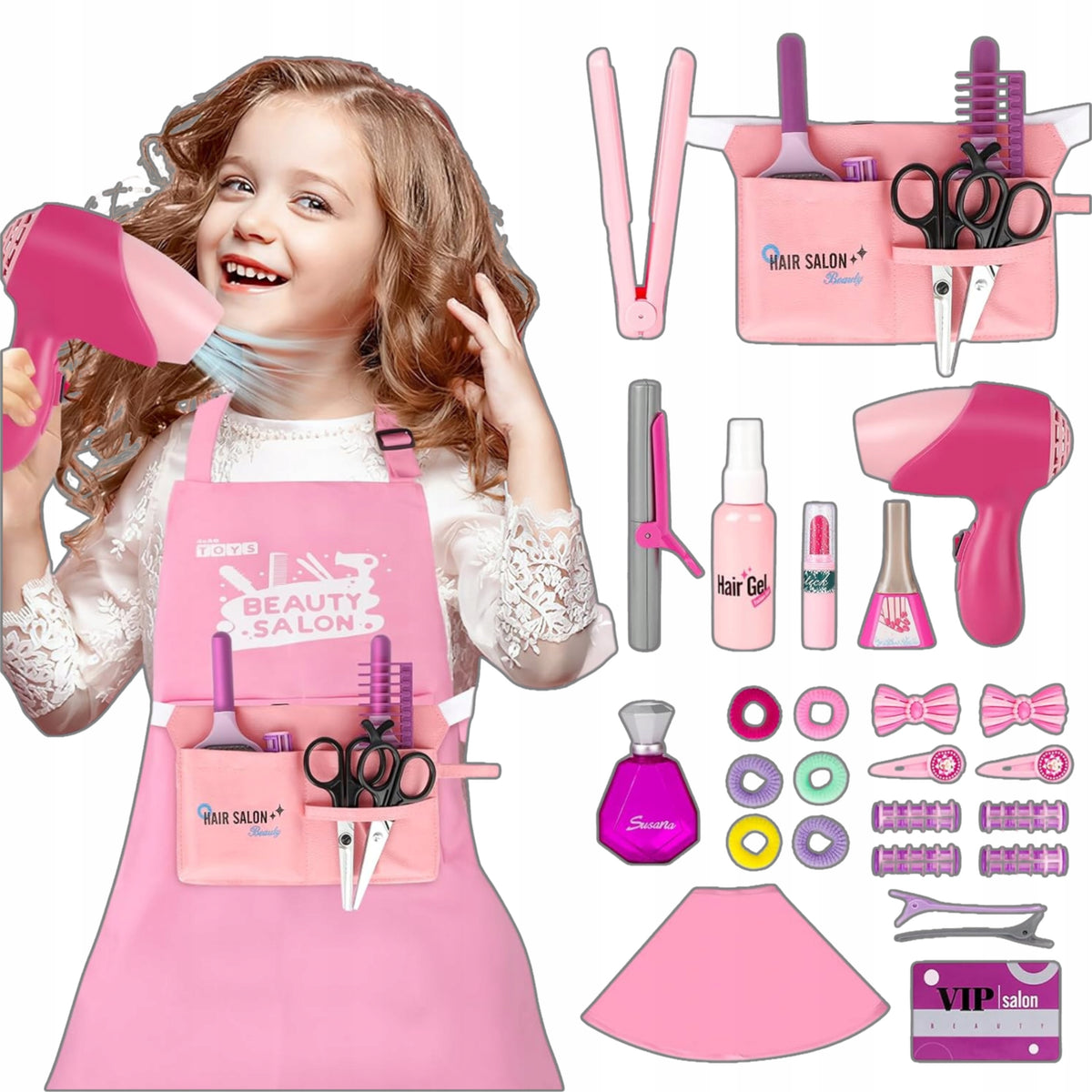 HAIRDRESSING SET FOR CHILDREN BEAUTY SALON DRYER STRAIGHTENER CASE 21in1 EAN (GTIN) 5908455437806