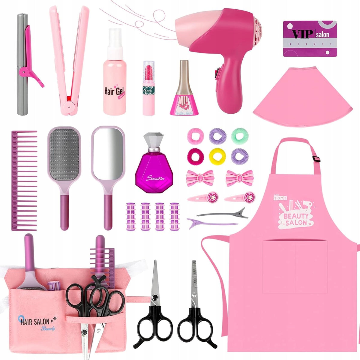 HAIRDRESSING SET FOR CHILDREN BEAUTY SALON DRYER STRAIGHTENER CASE 21in1