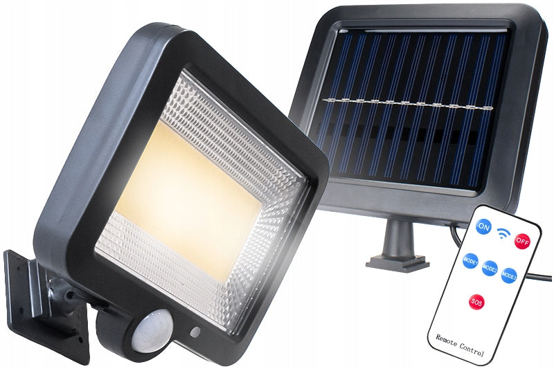 HALOGEN LED FLOODLIGHT WITH SEPARATE SOLAR PANEL CABLE 5m SENSOR REMOTE CONTROL Color black