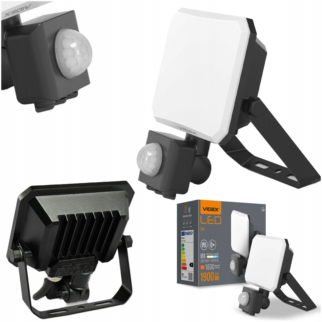 HALOGEN LED WITH MOTION SENSOR BLACK SPOTLIGHT FLOODLIGHT 20W IP65 IK07