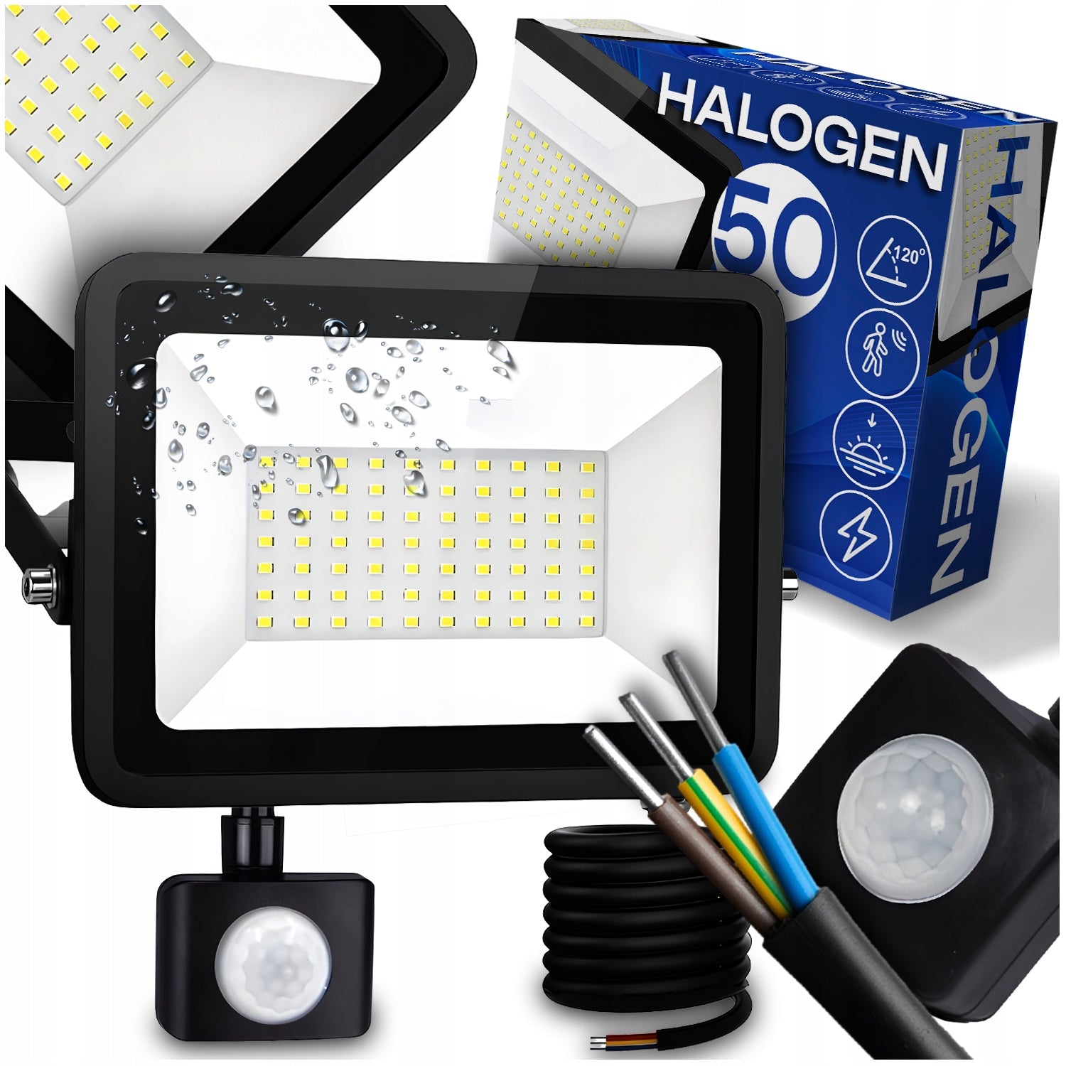 HALOGEN LED WORK FLOODLIGHT LAMP MOTION SENSOR LED 50 IN EXTERNAL