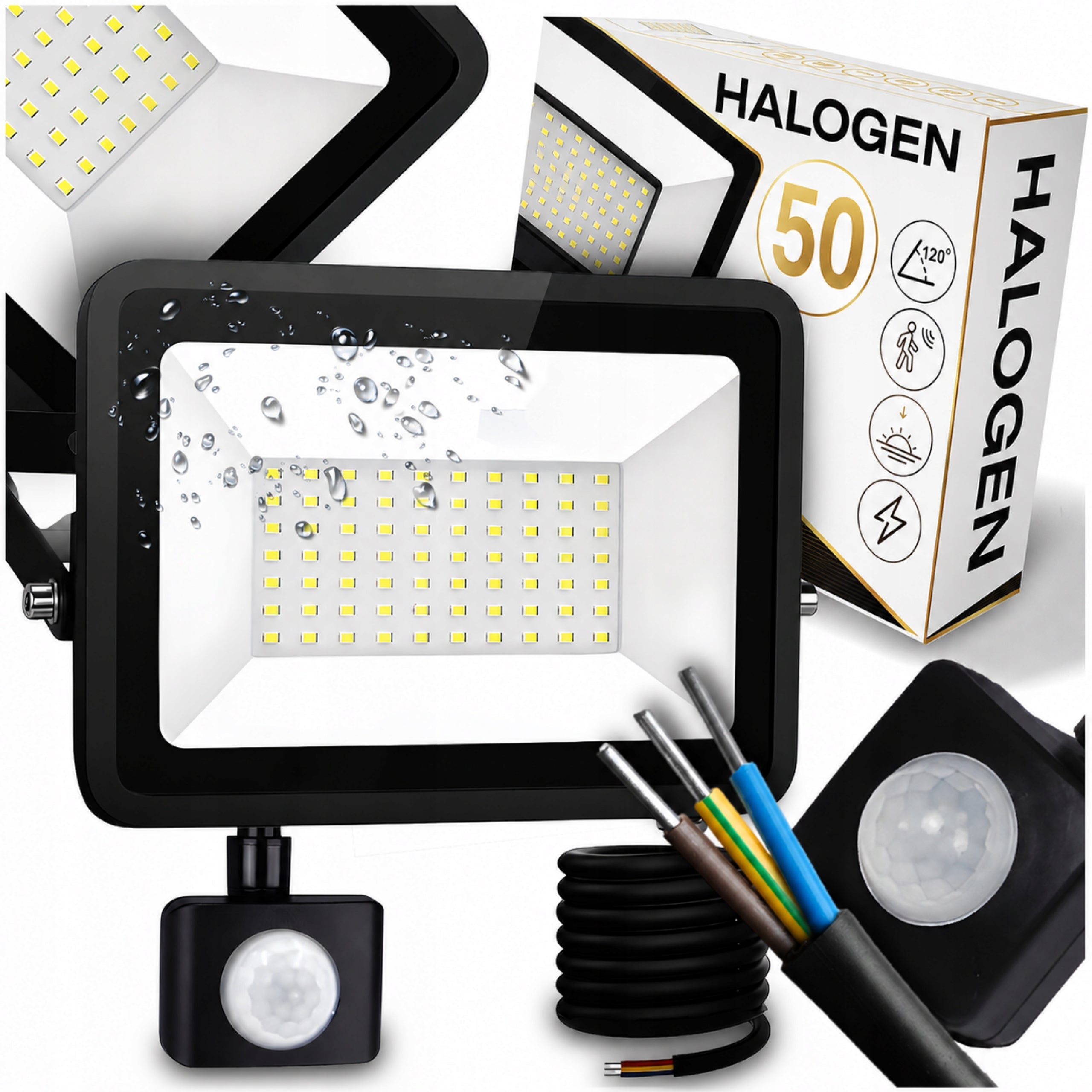 HALOGEN LED WORK FLOODLIGHT LAMP MOTION SENSOR LED 50 IN OUTDOOR