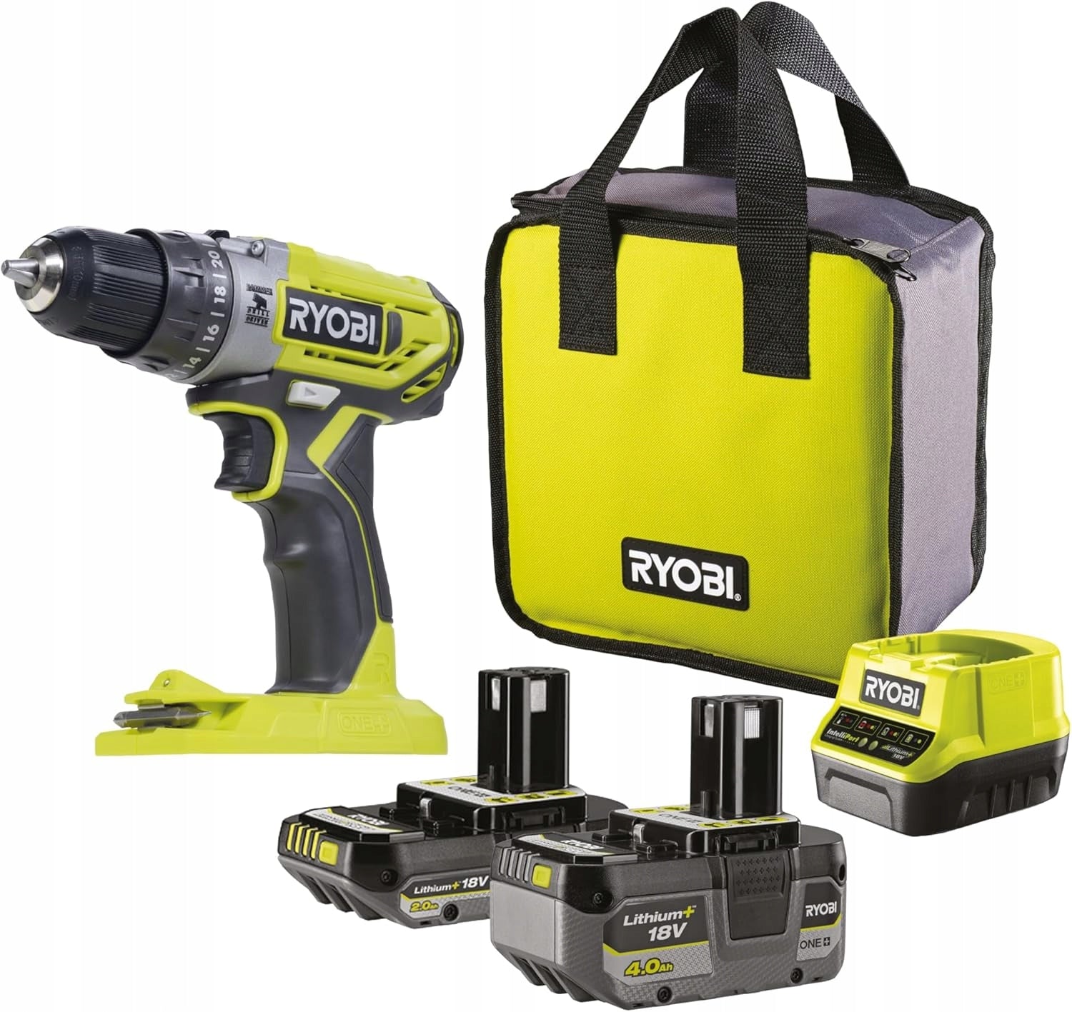 HAMMER DRILL 2.0 AH + 4.0 AH BAG R18PD2-242S