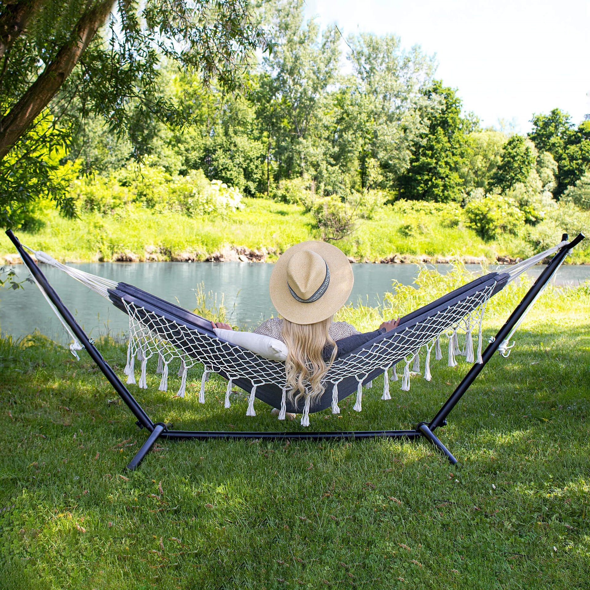 HAMMOCK BOHO TASSELS XXL 260CM DOUBLE PILLOWS SWING 200x150 cm STRONG Manufacturer code HM041