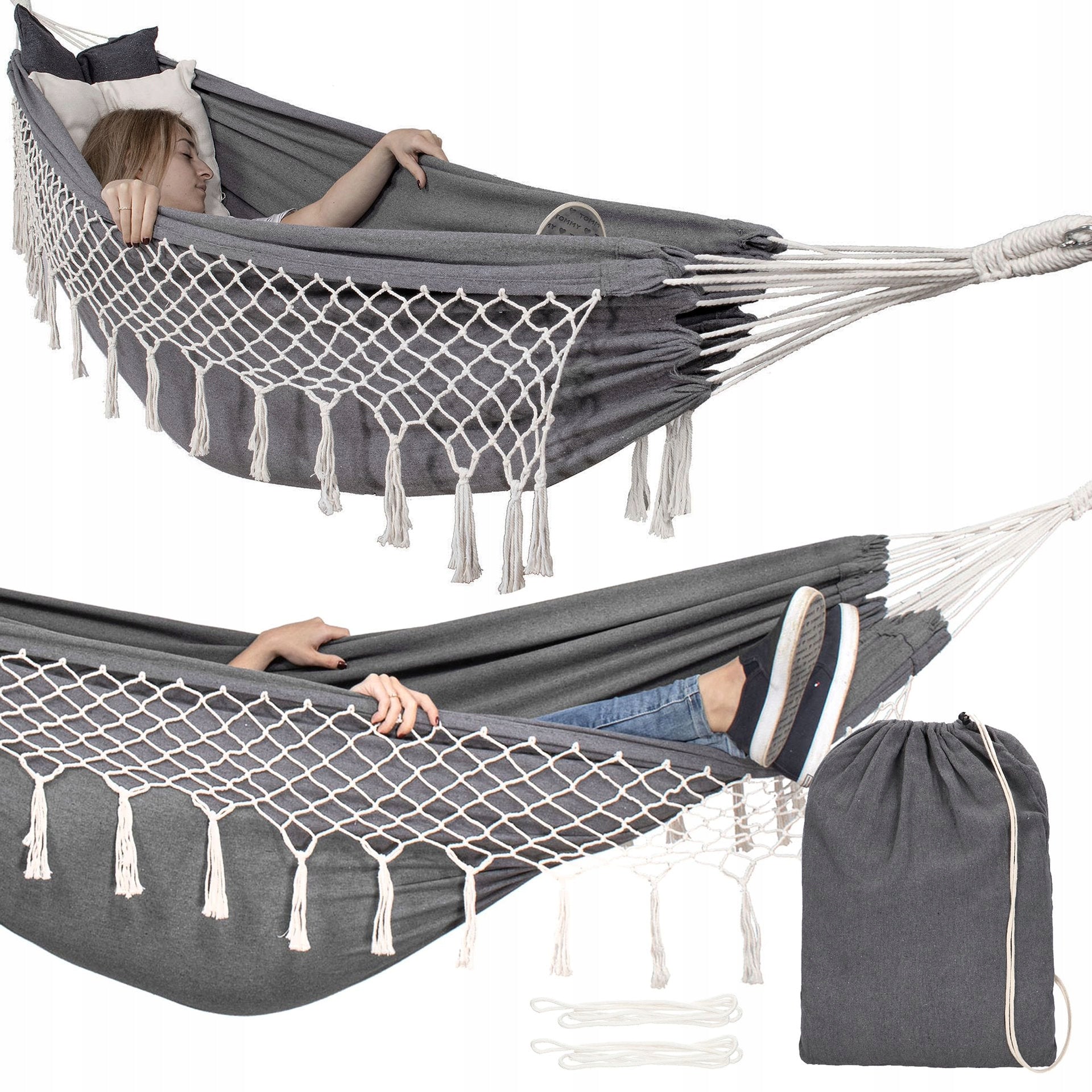 HAMMOCK BOHO TASSELS XXL 260CM DOUBLE PILLOWS SWING 200x150 cm STRONG
