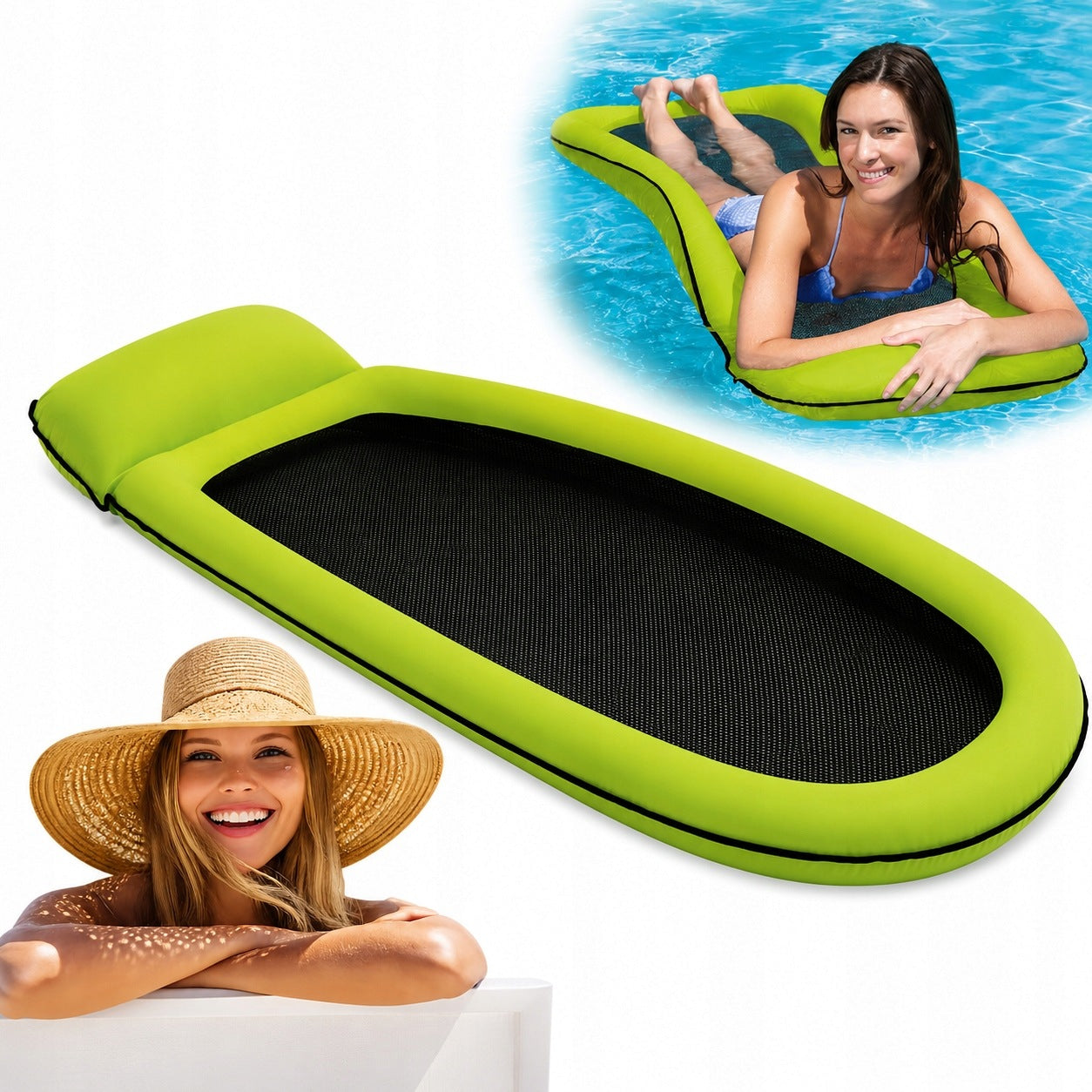 HAMMOCK SUN LOUNGER BEACH MATTRESS FOR SWIMMING POOL INFLATABLE WITH WATER MESH