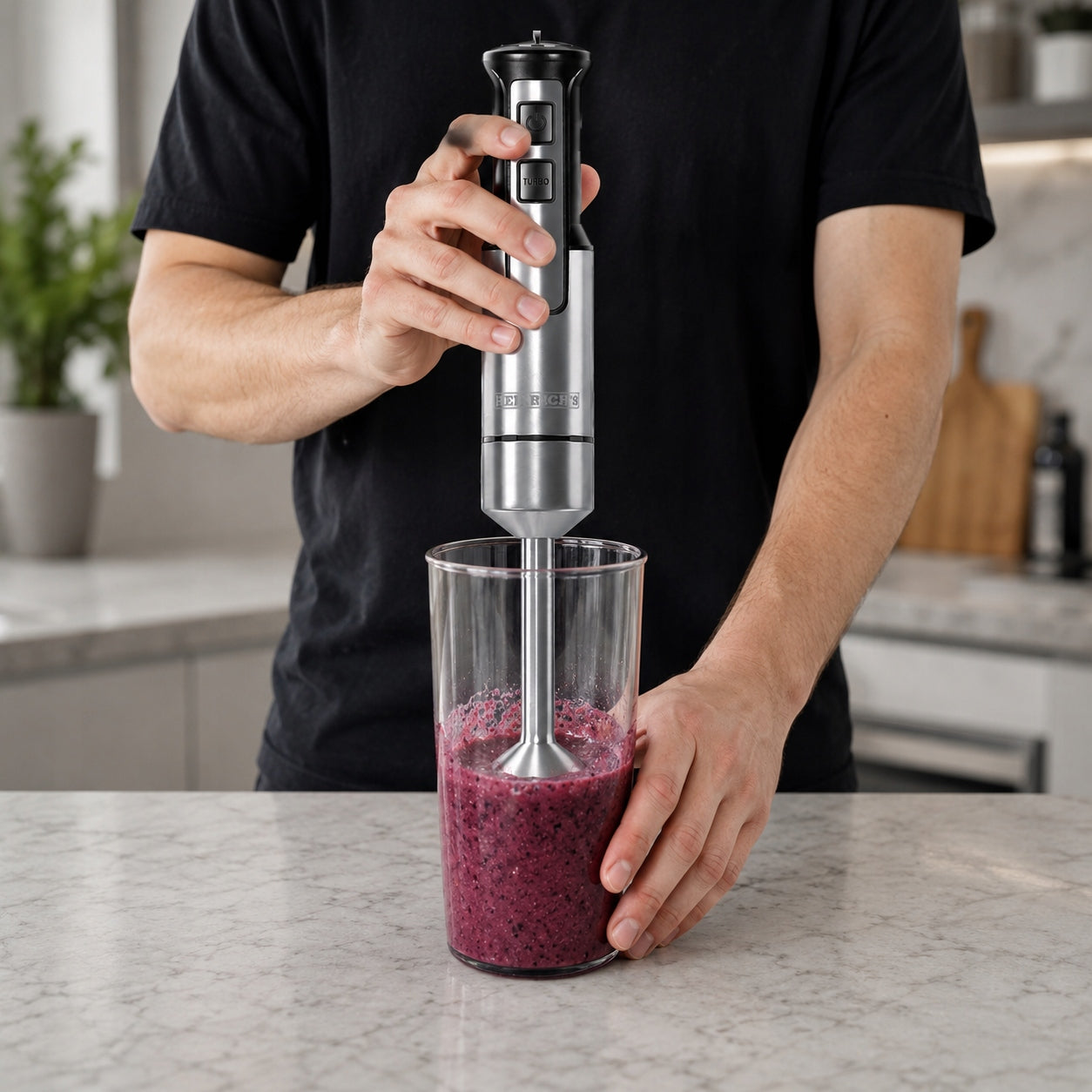HAND BLENDER 1000W STEEL Mixer Robot SHREDDER TURBO Powerful INOX Dominant color silver