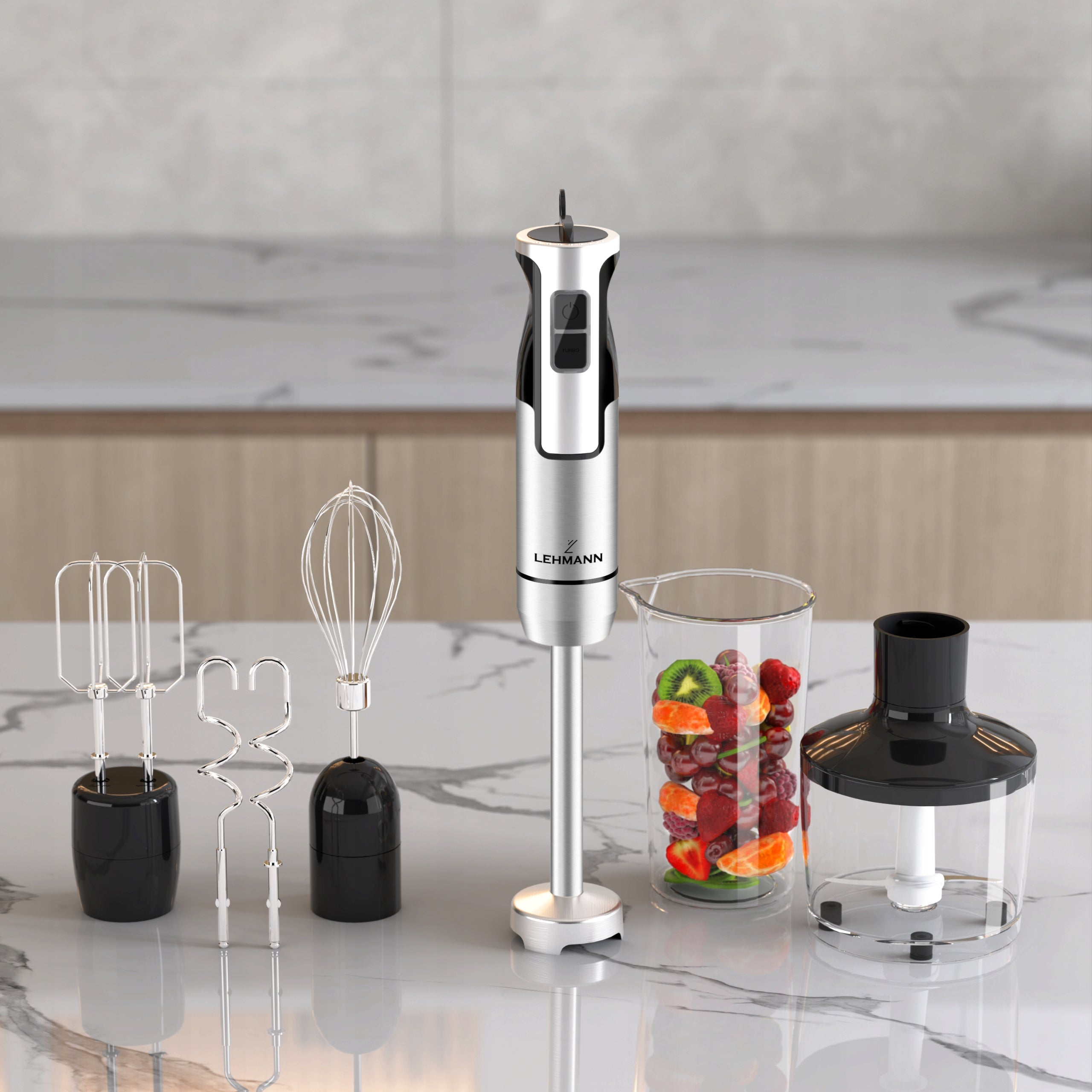 HAND BLENDER MULTIFUNCTION MIXER LEHMANN TITANIUM BLADES POWERFUL 1200W Model Blender LC - złote ostrze