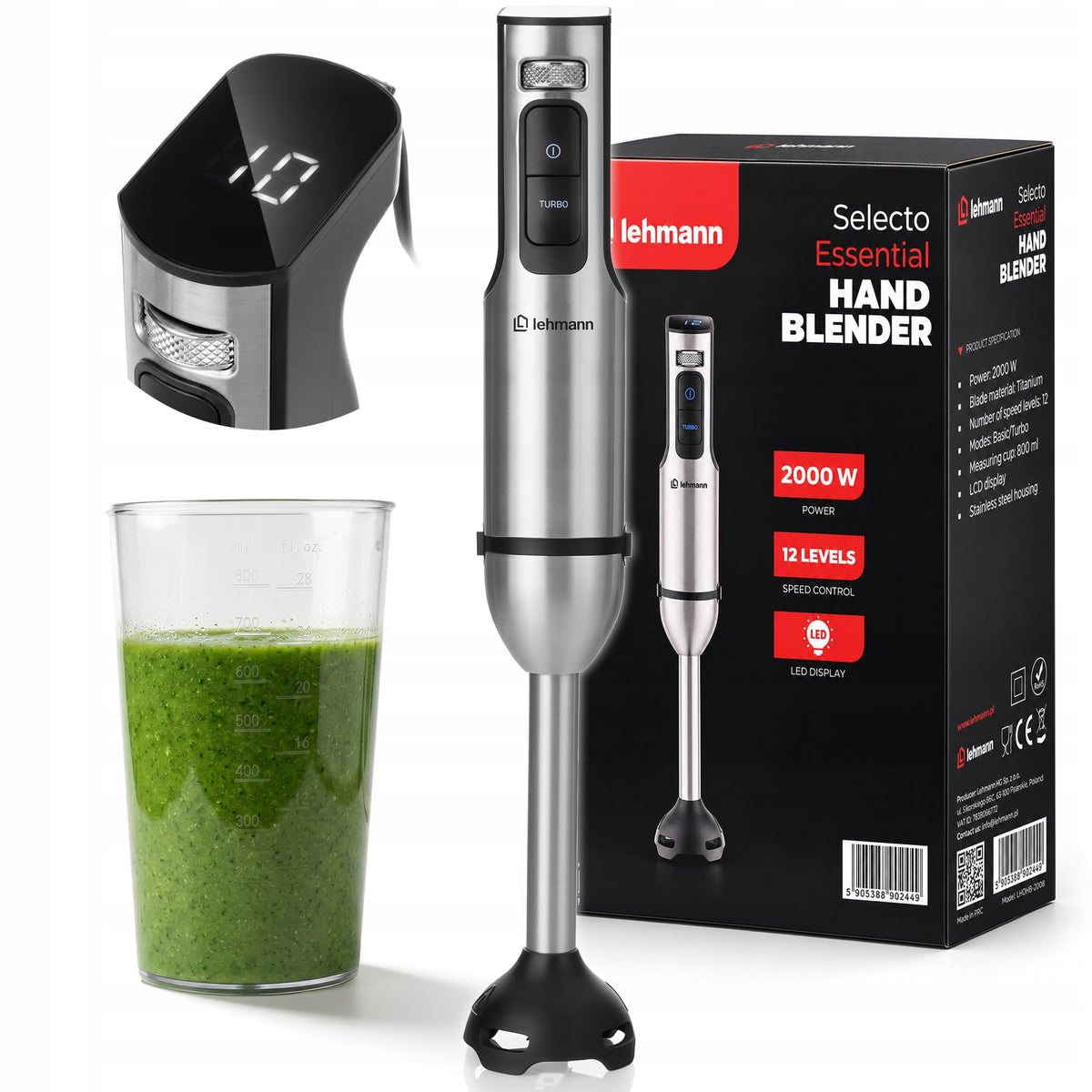 HAND BLENDER MULTIFUNCTION SMOOTHIE MIXER TURBO POWER ADJUSTMENT 2000W