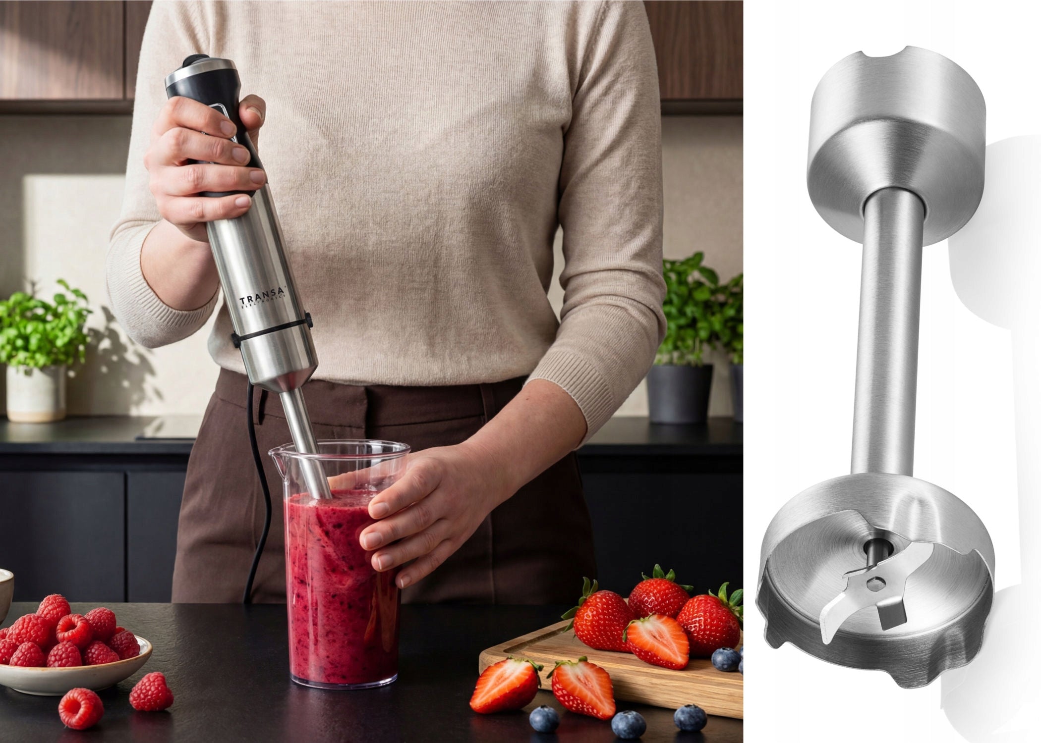 HAND BLENDER MULTIFUNCTIONAL 5 LEVELS TURBO MODE SET 3in1 POWERFUL 1500W Brand Transa Electronics