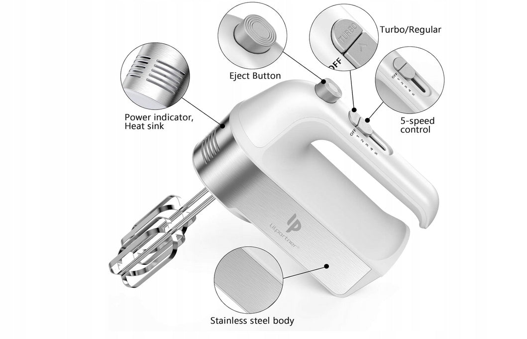 HAND MIXER 5 GEARS TURBO MODE SET OF 4 MIXERS 450W LILPARTNER KD-906 Manufacturer code MIKSER RĘCZNY 5 BIEGÓW TRYB TURBO ZESTAW 4