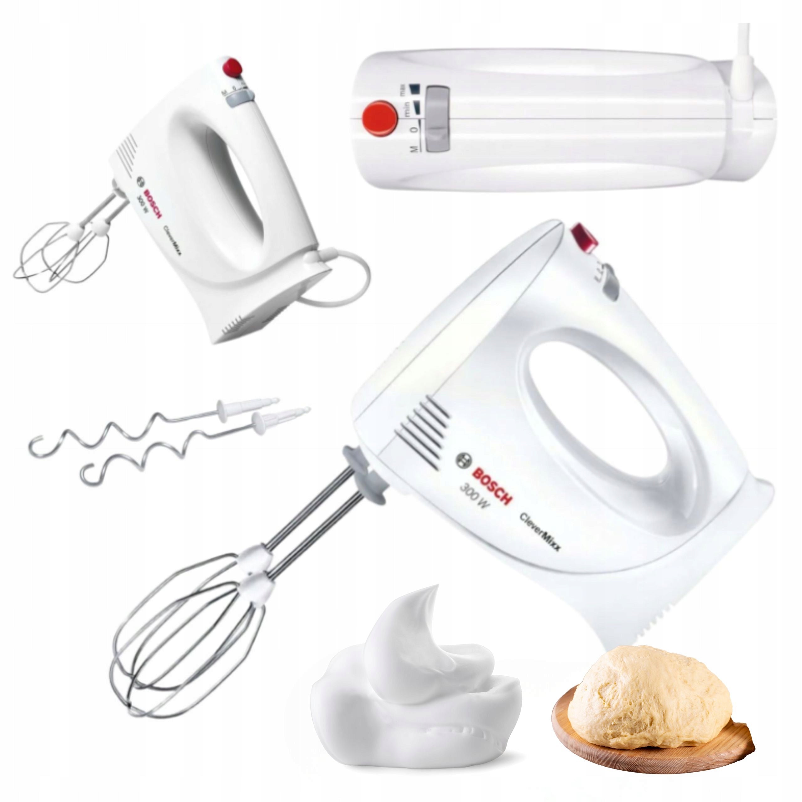 HAND MIXER BOSCH POWERFUL 300 IN AGITATOR HOOKS TURBO MODE 2 SPEEDS WHITE