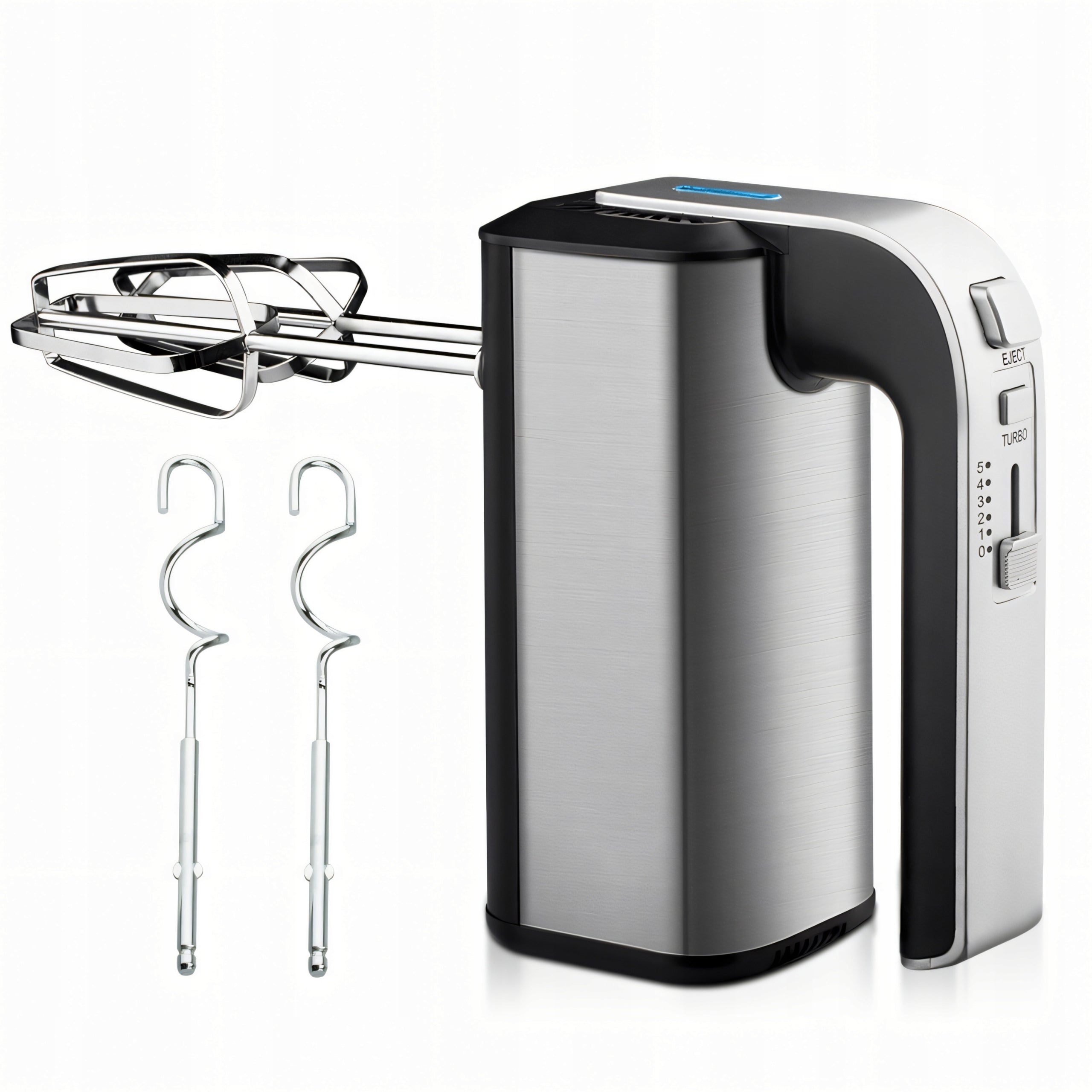 HAND MIXER FOOD PROCESSOR 300W TURBO WHISK HOOKS 5 SPEED SILVER Packaging status original