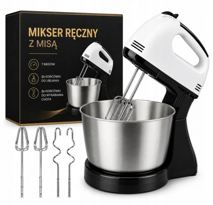 HAND MIXER FOOD PROCESSOR + 4 TIPS LARGE BOWL STAND 7 GEARS 100W