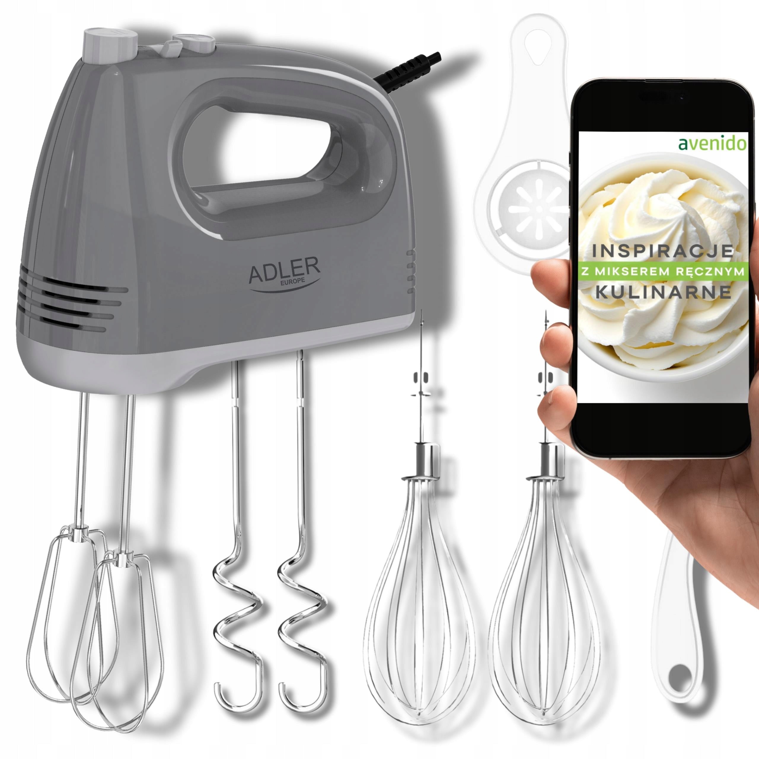 HAND MIXER FOOD PROCESSOR 750W 5 GEAR TURBO Stirrers Beaters Hooks