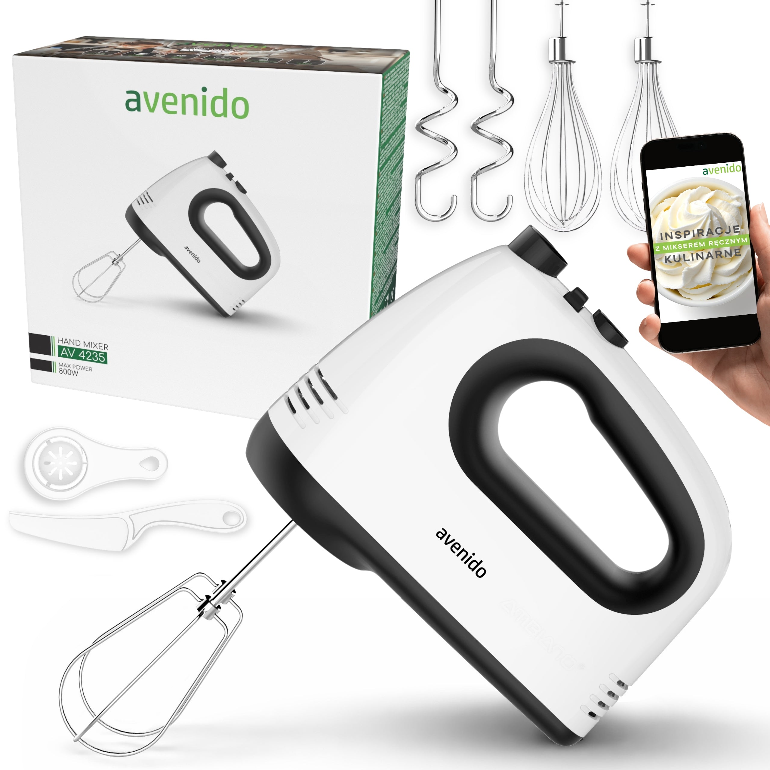 HAND MIXER FOOD PROCESSOR 750W 6 Tips TURBO 5SPEEDS Beaters Hooks