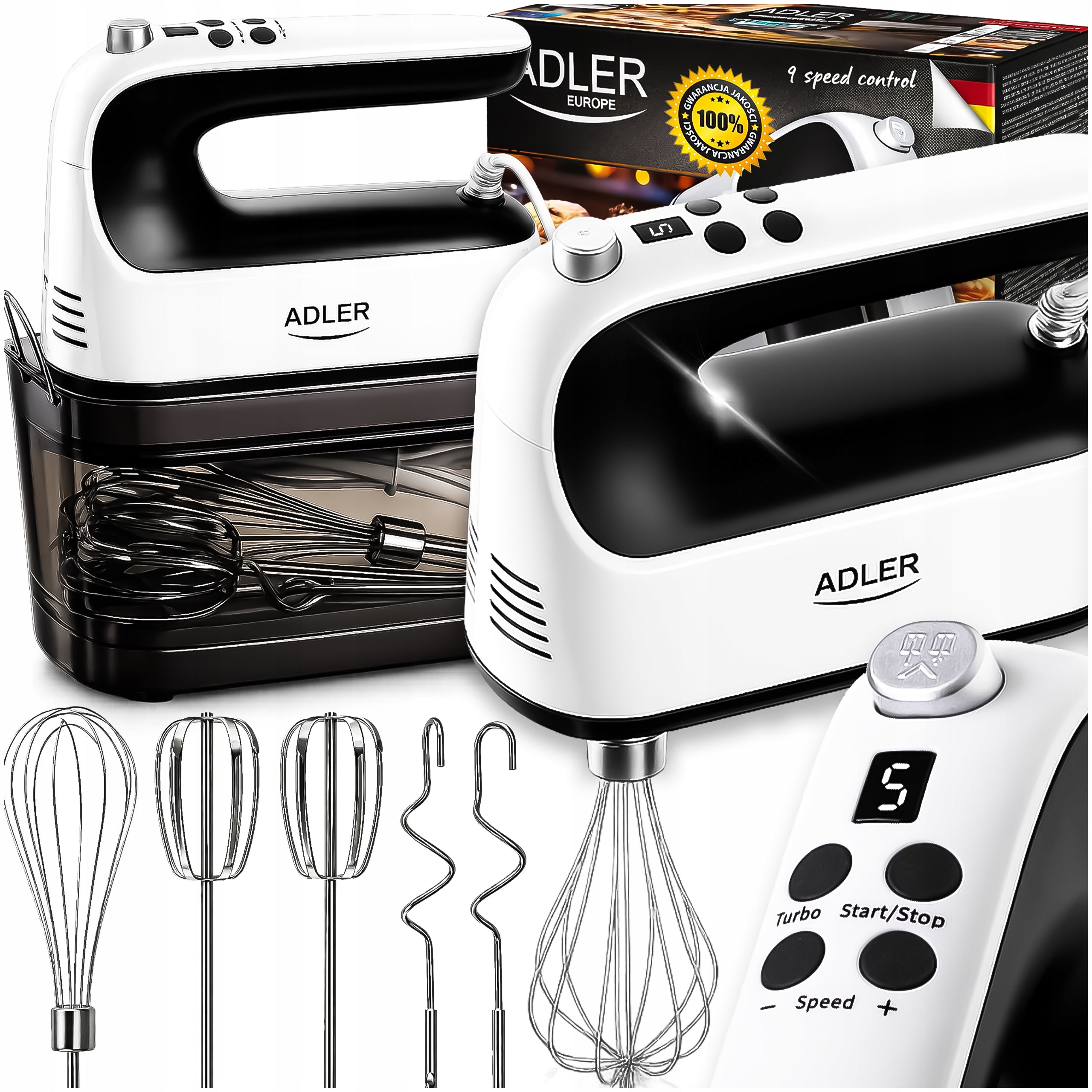 HAND MIXER FOOD PROCESSOR LIGHT 9 MODES LCD 5 TIPS 600W MIXER 5IN1