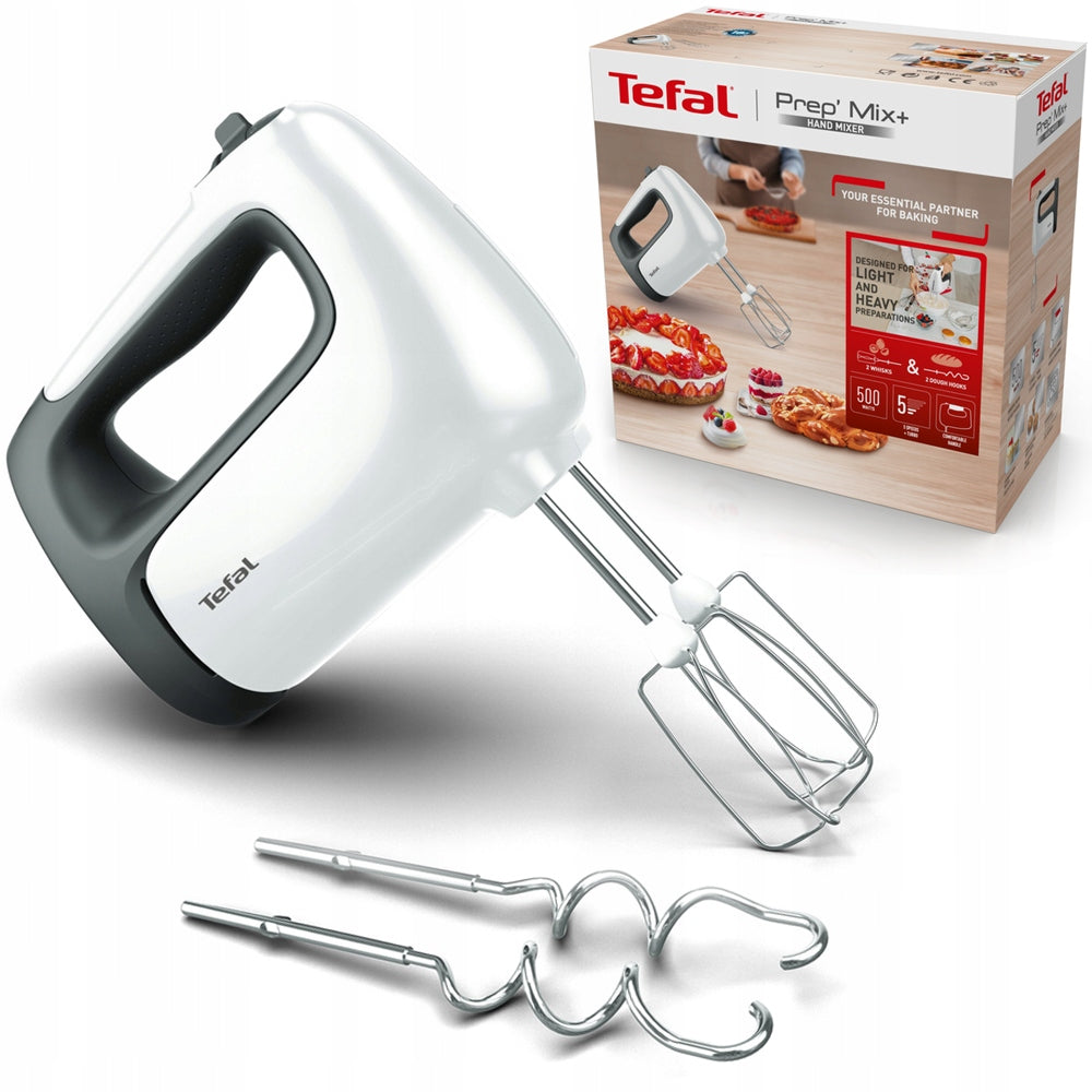 HAND MIXER TEFAL Prep'Mix+ HT460138 500 W POWERFUL 5 SPEEDS WHITE NEW