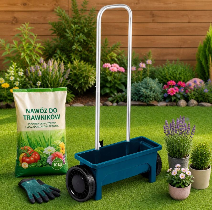 HAND SEED DRILL GARDEN GRASS SEED SPREADER SALT SAND FERTILIZER 12L Batteries included no