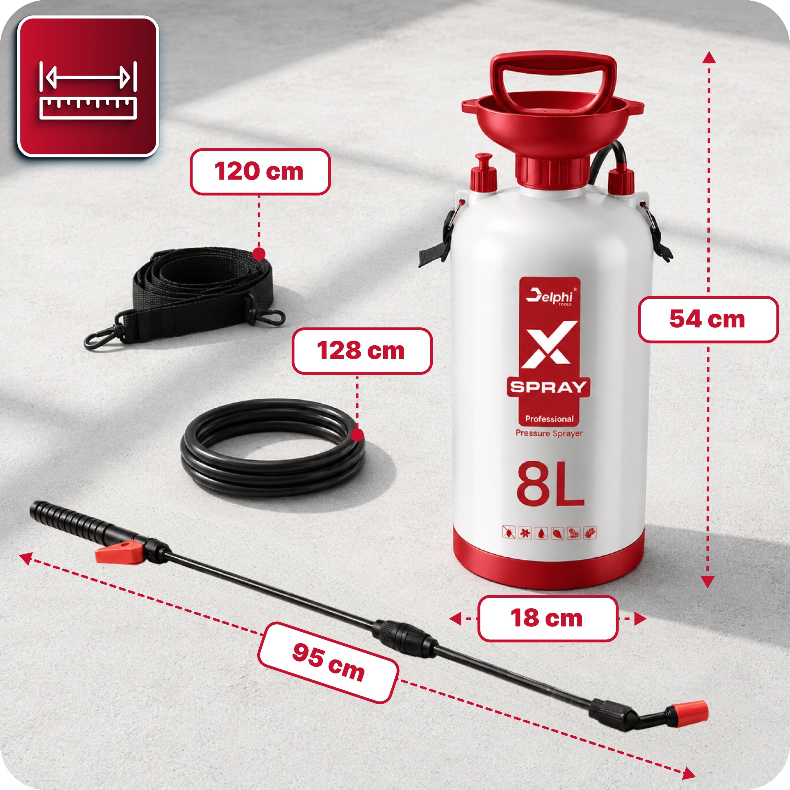 HAND SPRAYER 8L PRESSURE SPRINKLER PLANT SPRAYER LANCE 95cm Brand Delphi tools