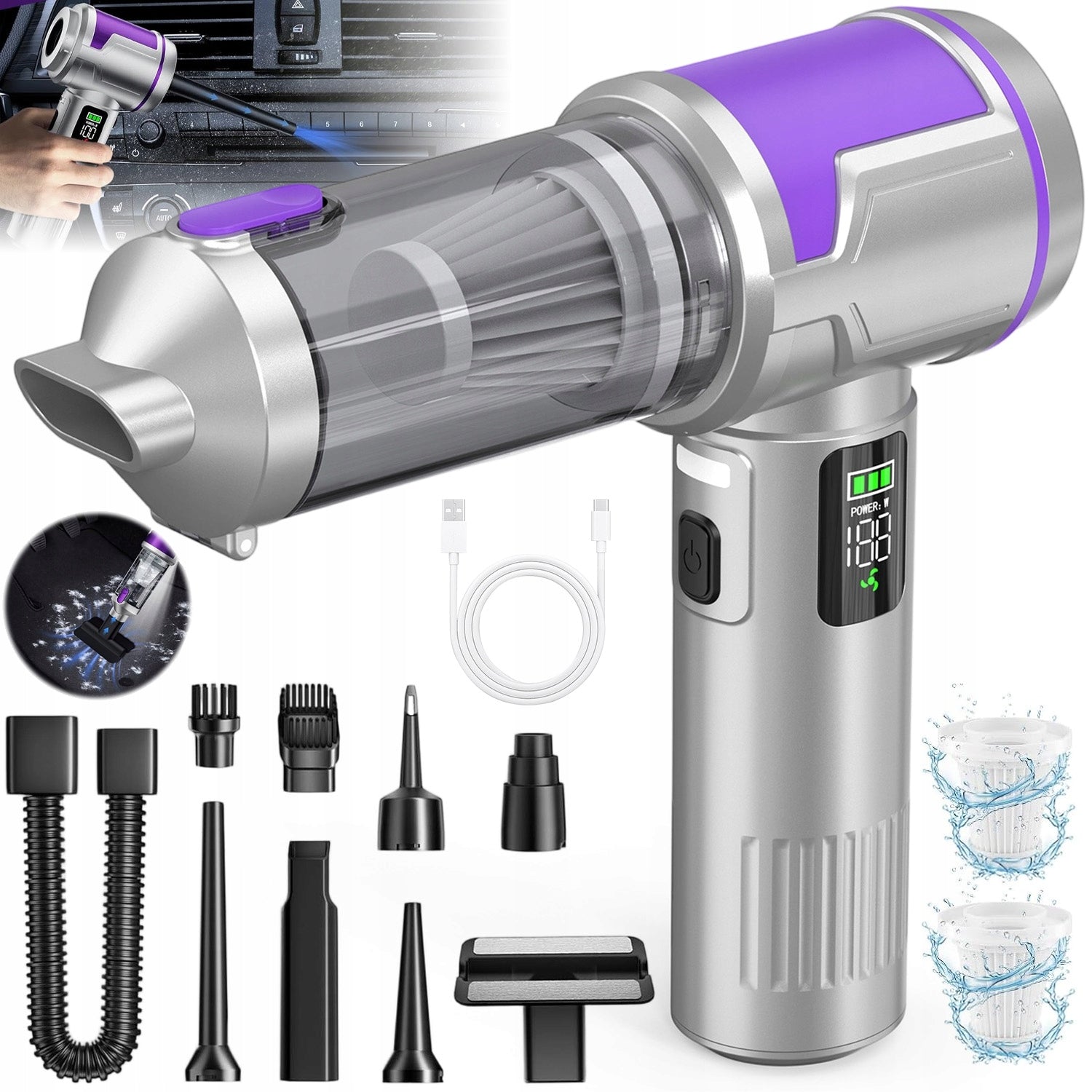 HANDHELD CAR CYCLONE BLOWER VACUUM CLEANER 15000PA 6000MAH 80000 RPM