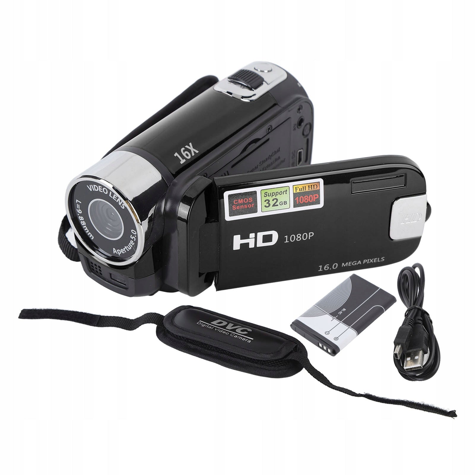 HANDHELD DIGITAL CAMERA 4K DV ROTATING SCREEN 16X ZOOM USB BLACK