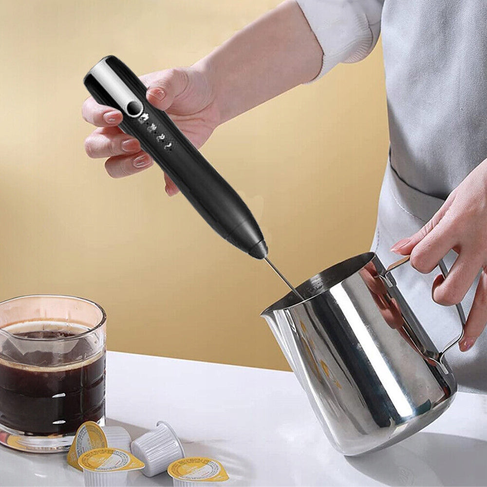 HANDHELD FROTHER COFFEE MILK MIXER ELECTRIC 3 INTERCHANGEABLE USB TIPS Dominant color black