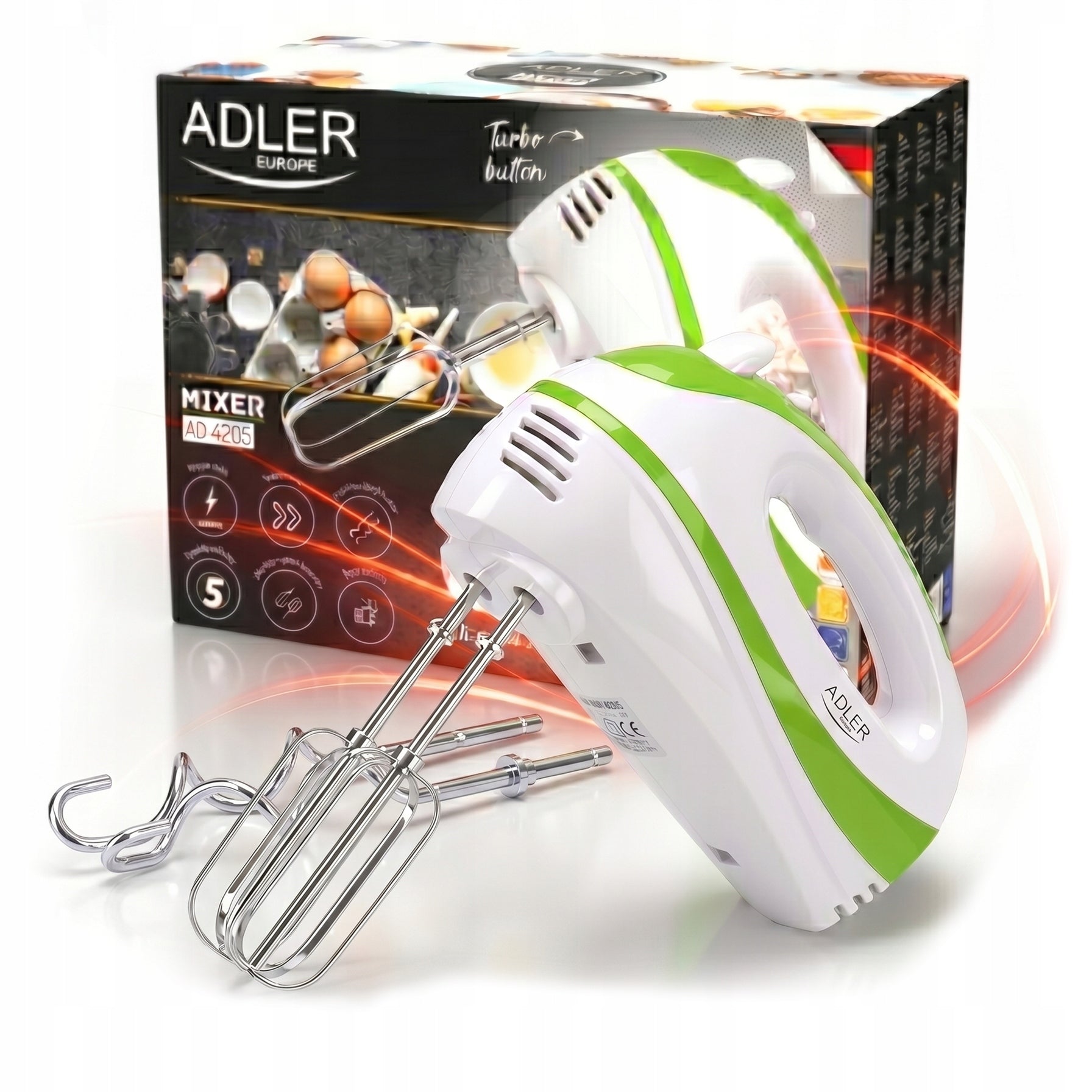 HANDHELD KITCHEN MIXER 300W TURBO 5 SPEEDS TIP FOR CAKE AND WHIPPING
