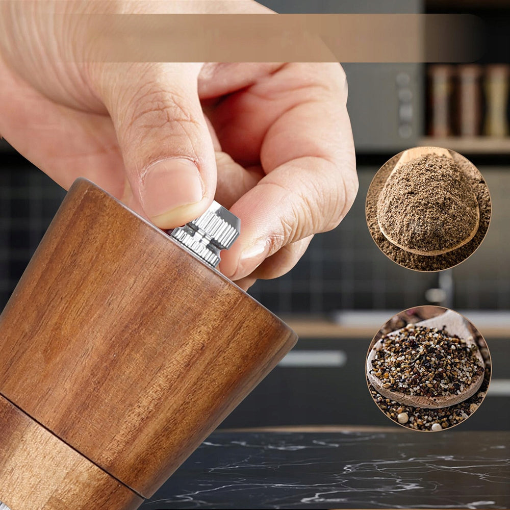 HANDHELD PEPPER AND SALT GRINDER WOODEN ADJUSTABLE WITH BASE - SET OF 2 Brand no brand