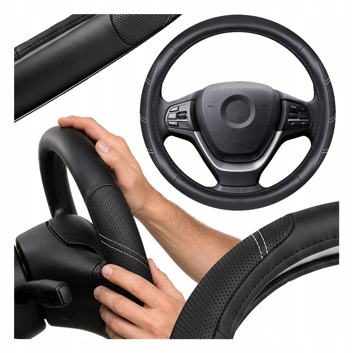 HANDLEBAR COVER OVERLAY ECO LEATHER 37-39CM LEATHER HEM BLACK Manufacturer no brand