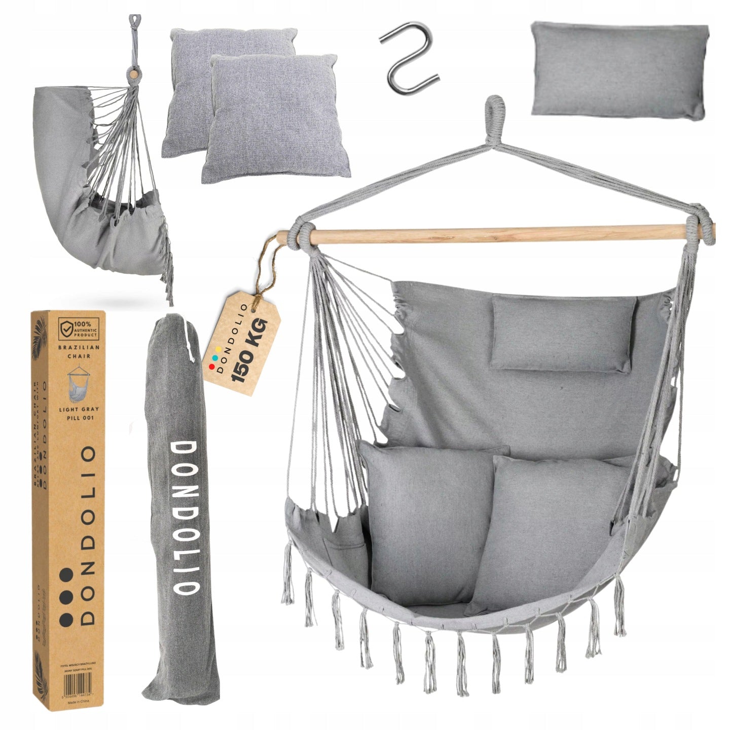 HANGING CHAIR BRAZILIAN Boho Garden SWING 3 PILLOWS 150kg Dondolio