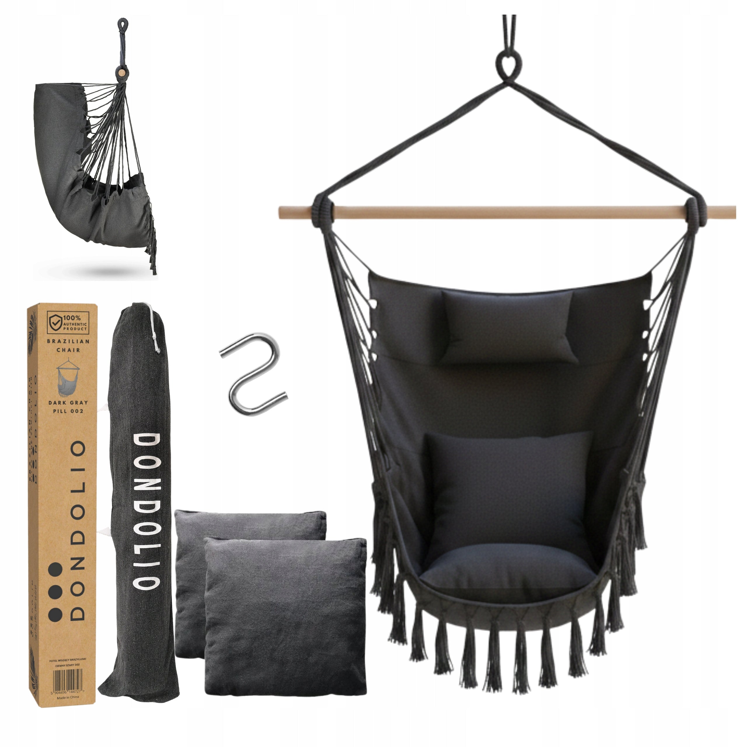 HANGING CHAIR BRAZILIAN Boho Garden SWING 3 PILLOWS 150kg Dondolio