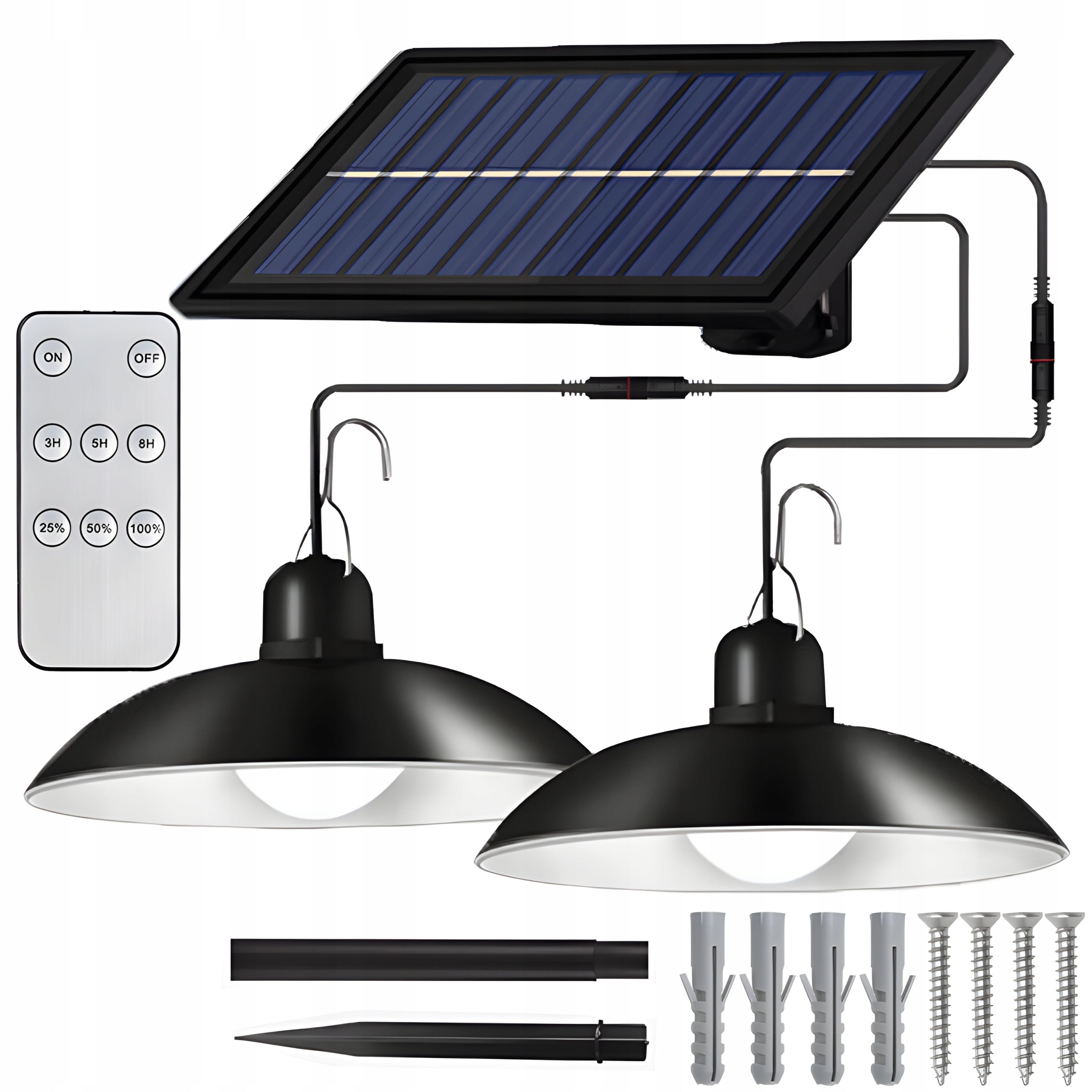 HANGING SOLAR GARDEN LAMP LED 2x CHANDELIER OUTDOOR DUSK SENSOR