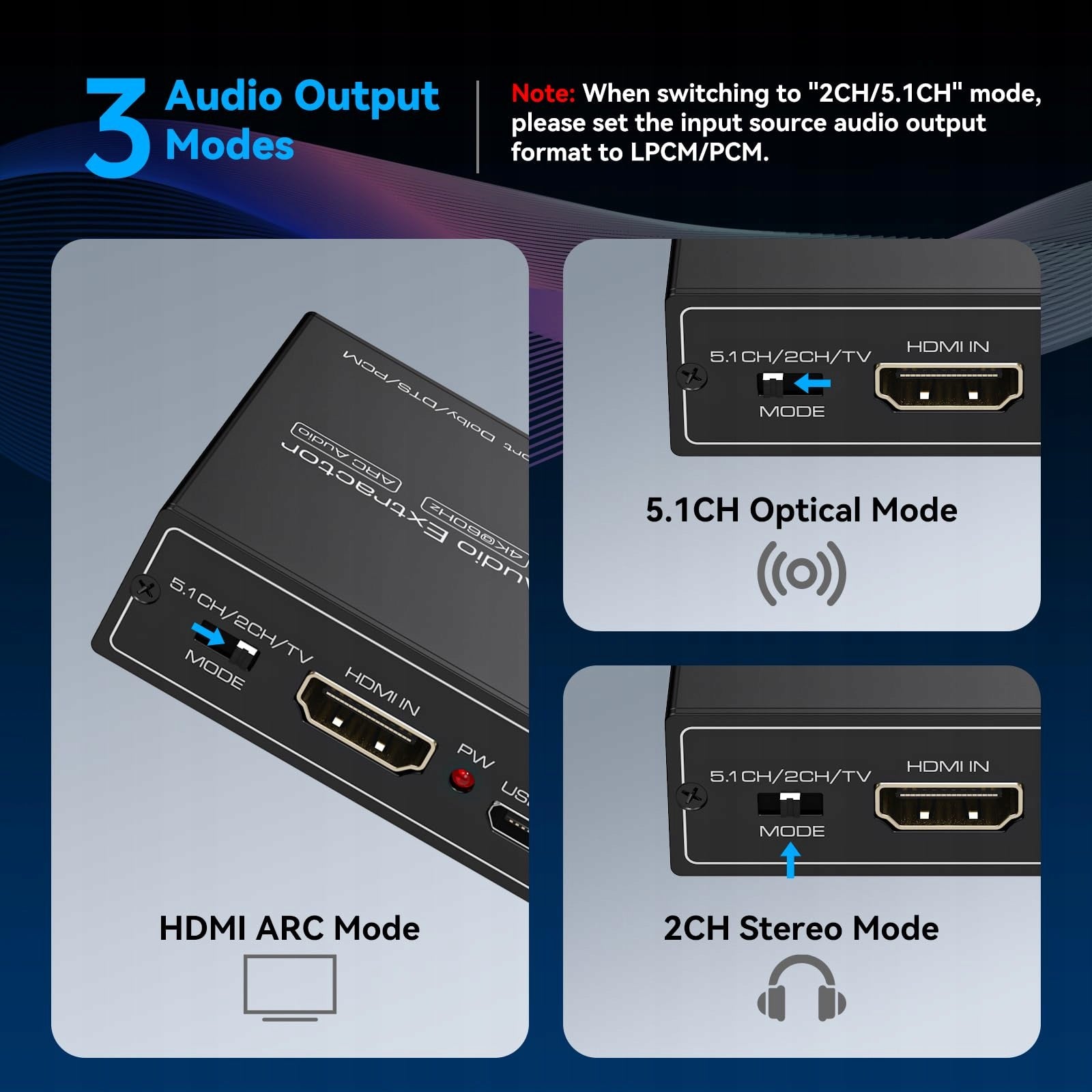 HDMI ARC Audio Extractor 4K60Hz na optický a 3,5 mm, SPDIF/TOSLINK Manufacturer code B09K3ZK5QC