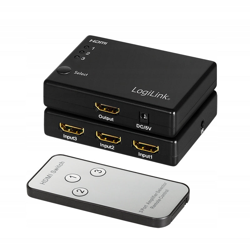 HDMI Splitter 3x1 CEC Remote Control LogiLink Full HD Switch 1080p/60Hz HDCP Manufacturer code HD0042