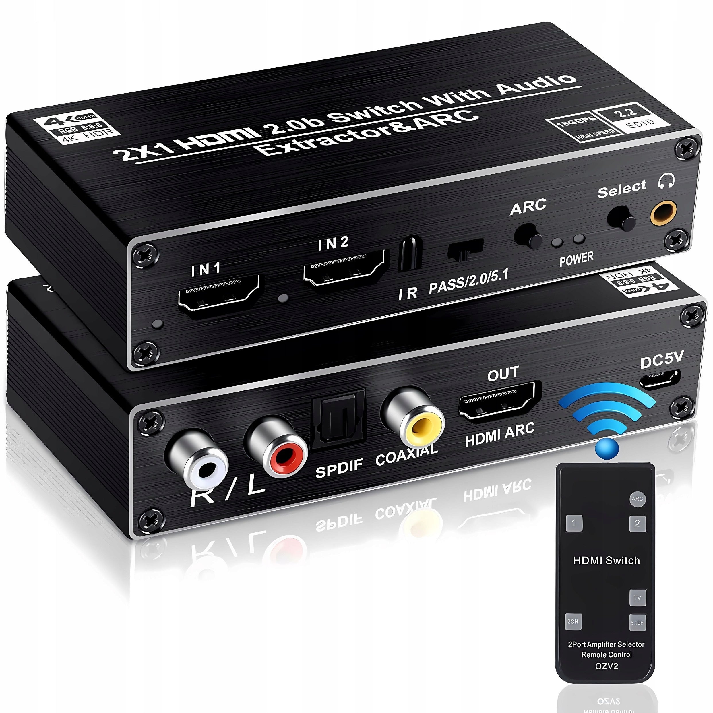 HDMI Switch 2.0 2x1 ARC Splitter Audio Extractor SPDIF 4K SWITCH
