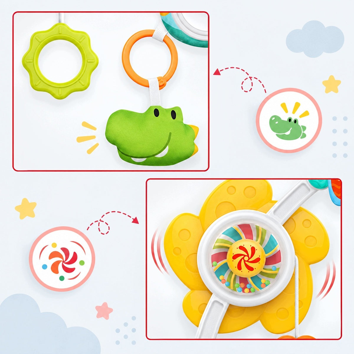 HEADBAND BOW SENSORY PENDANT RATTLE FOR STROLLER 0+ Brand BOUNN