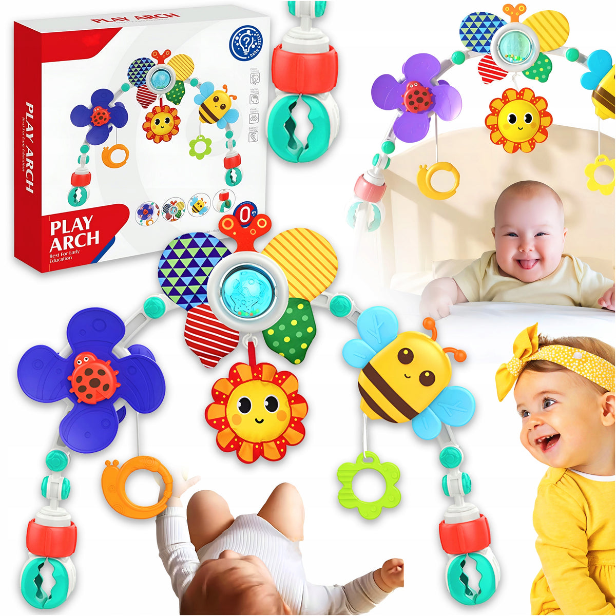 HEADBAND BOW SENSORY PENDANT RATTLE FOR STROLLER 0+